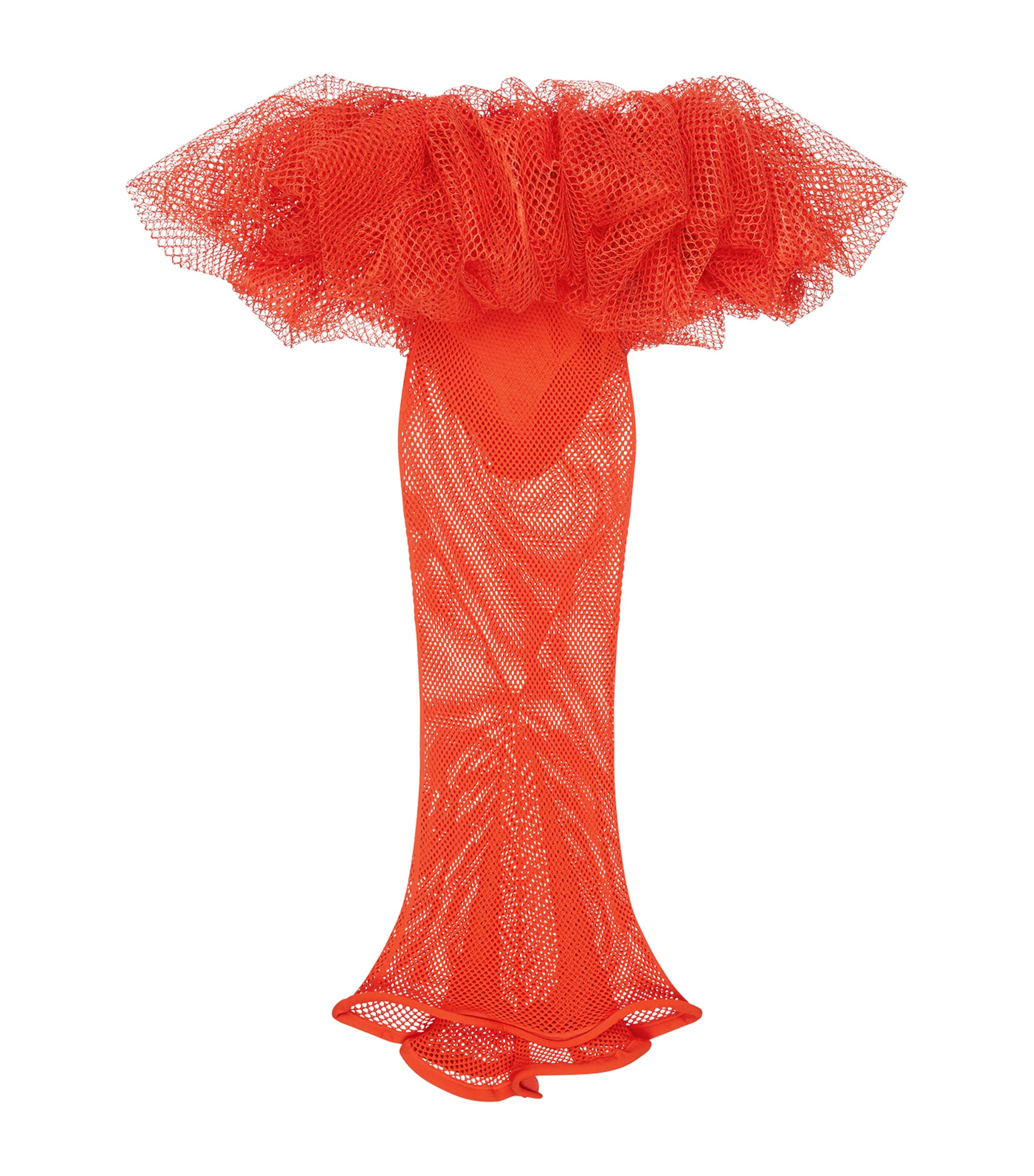 Givenchy Womens Mesh Maxi Dress Orange