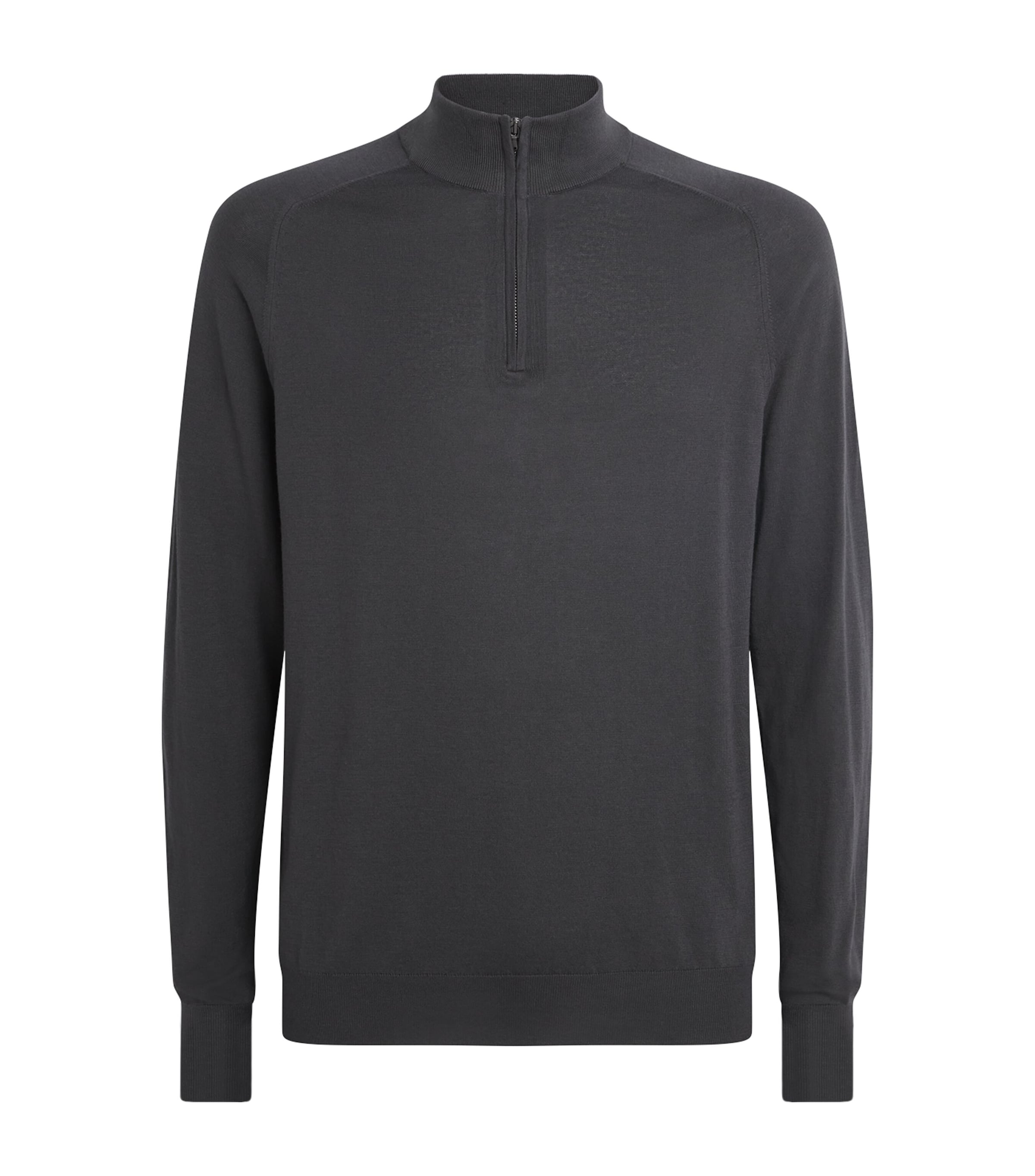 Sunspel Mens Sea Island Cashmere Half-Zip Sweater Anthracite