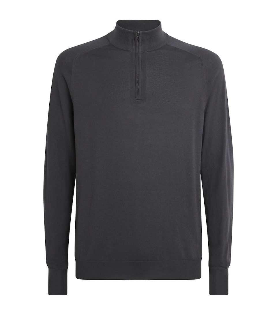 Sunspel Mens Sea Island Cashmere Half-Zip Sweater Anthracite