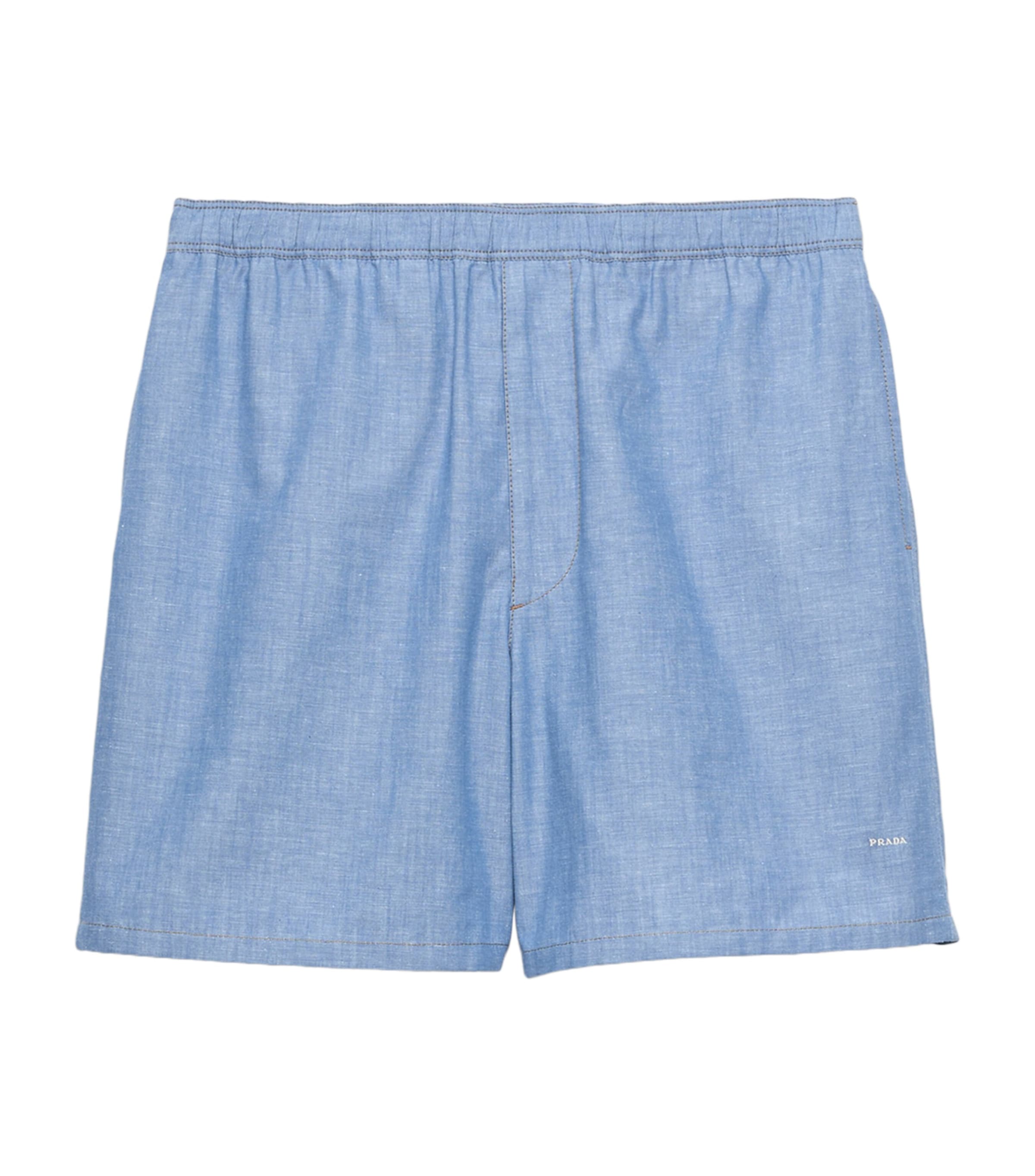 Prada Mens Cotton-Linen Bermuda Shorts Blue