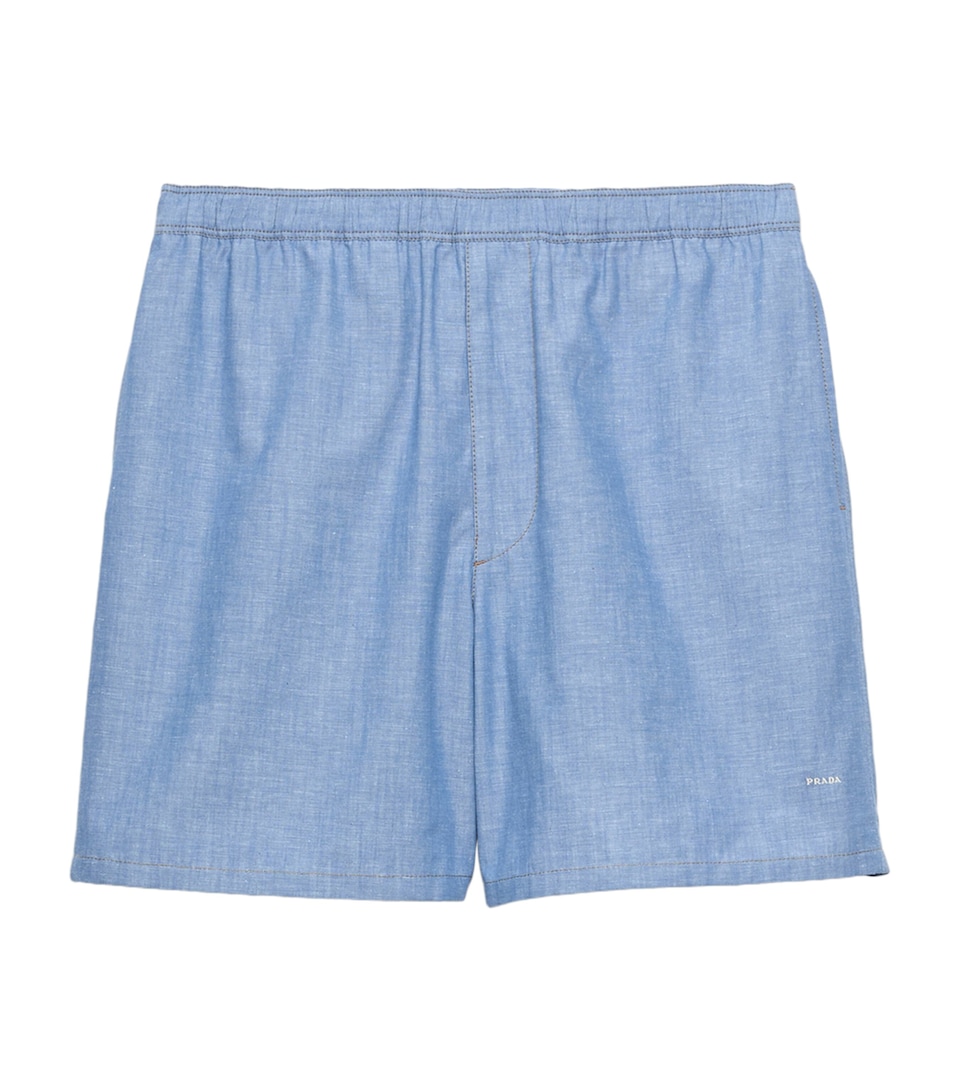 Prada Mens Cotton-Linen Bermuda Shorts Blue