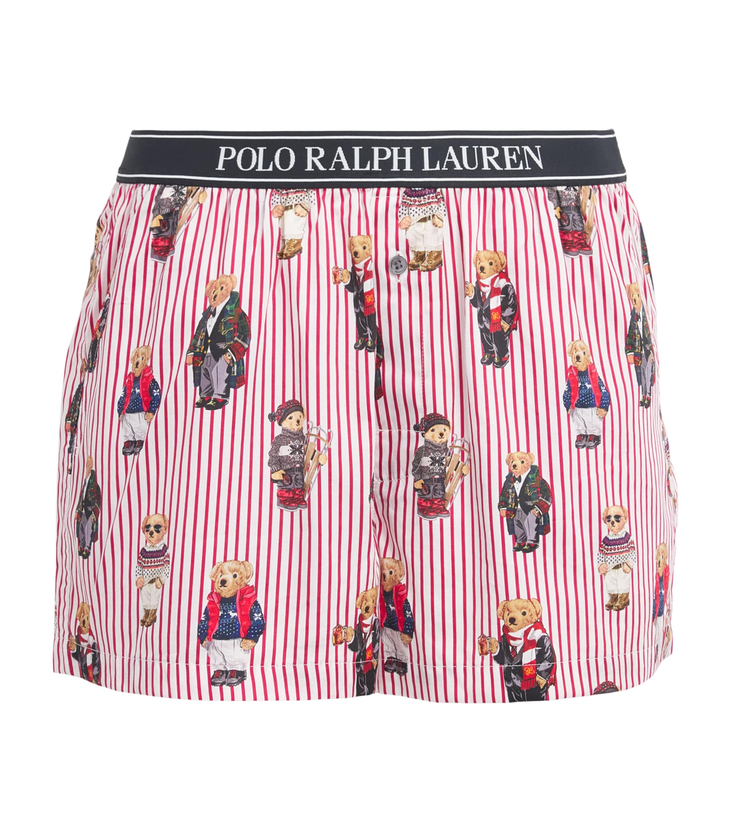 Polo Ralph Lauren Womens Cotton Polo Bear Logo Pyjama Shorts Red Stripe