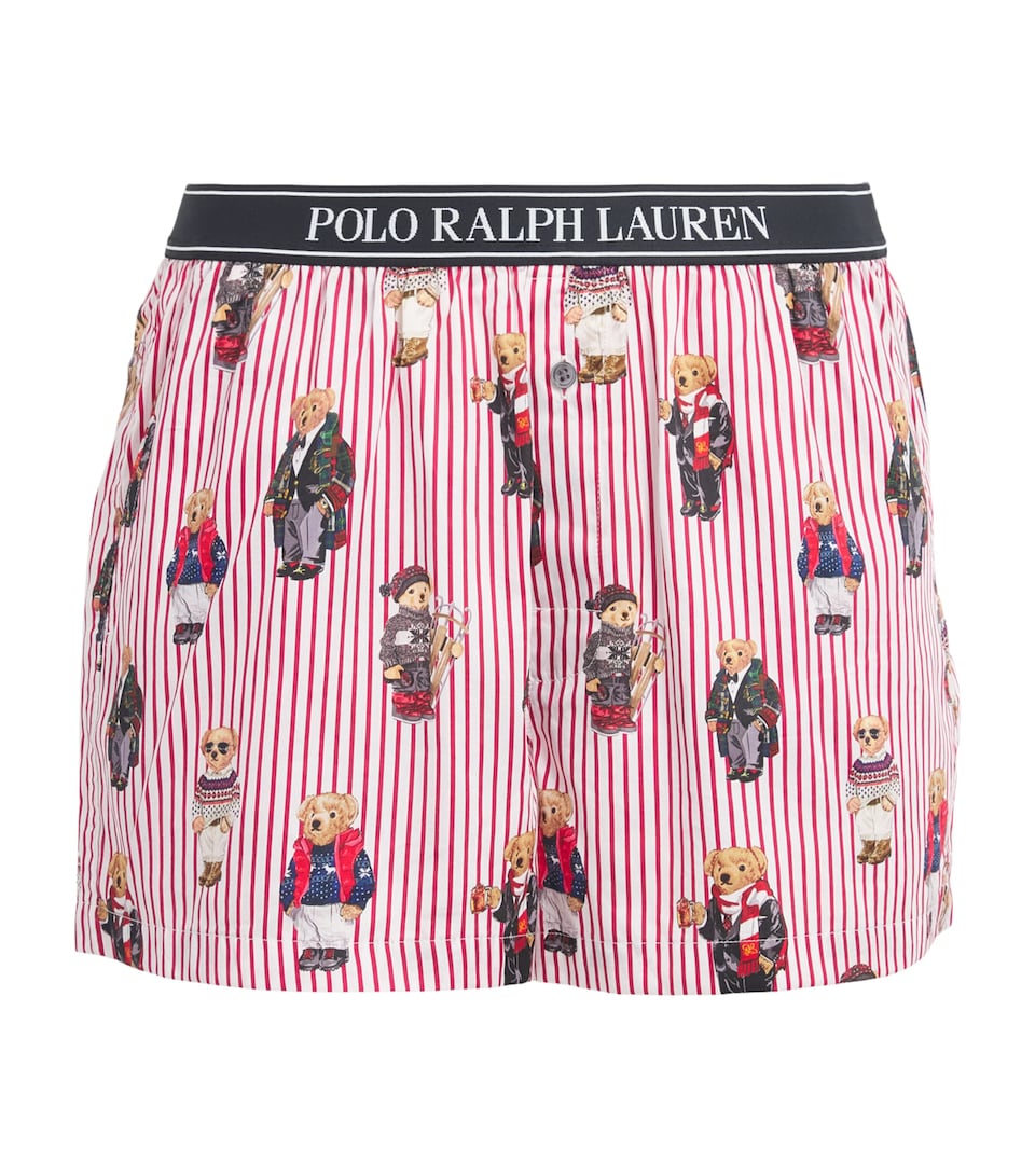 Polo Ralph Lauren Womens Cotton Polo Bear Logo Pyjama Shorts Red Stripe