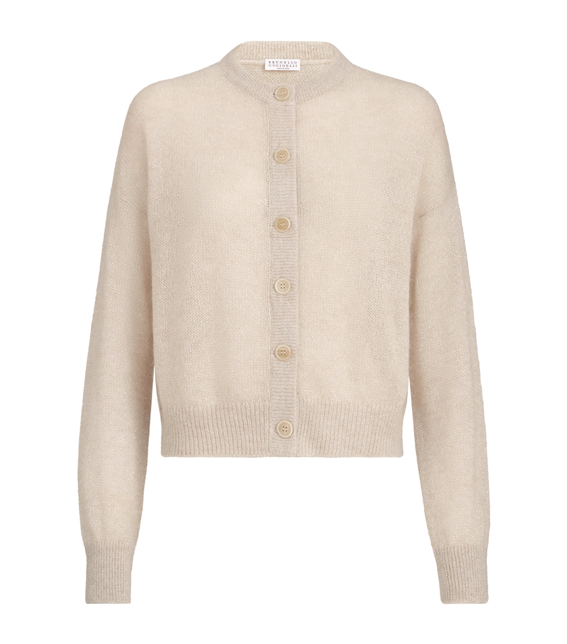 Brunello Cucinelli Womens Mohair-Blend Monili Cardigan Avorio