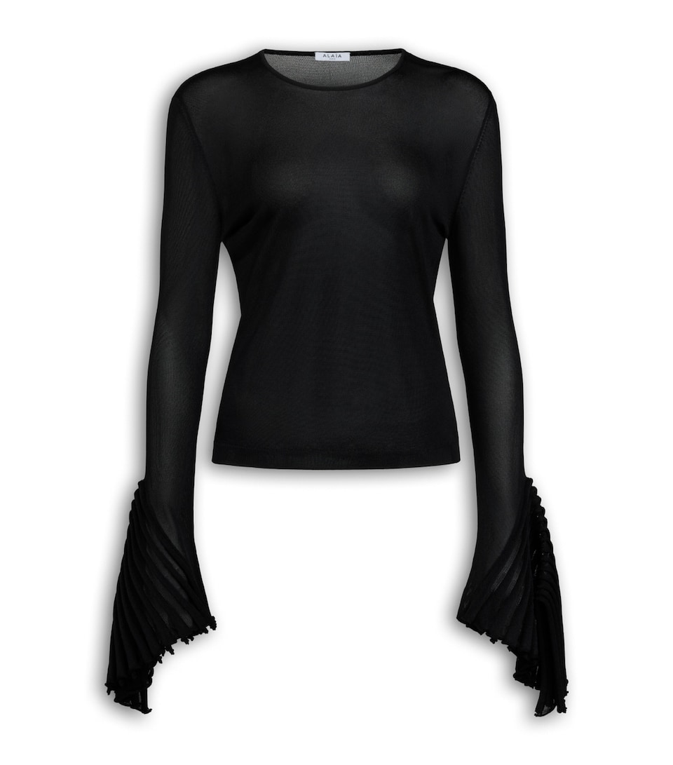 Alaïa Womens Leaf-Godet Bell-Sleeve Top Noir Alaia