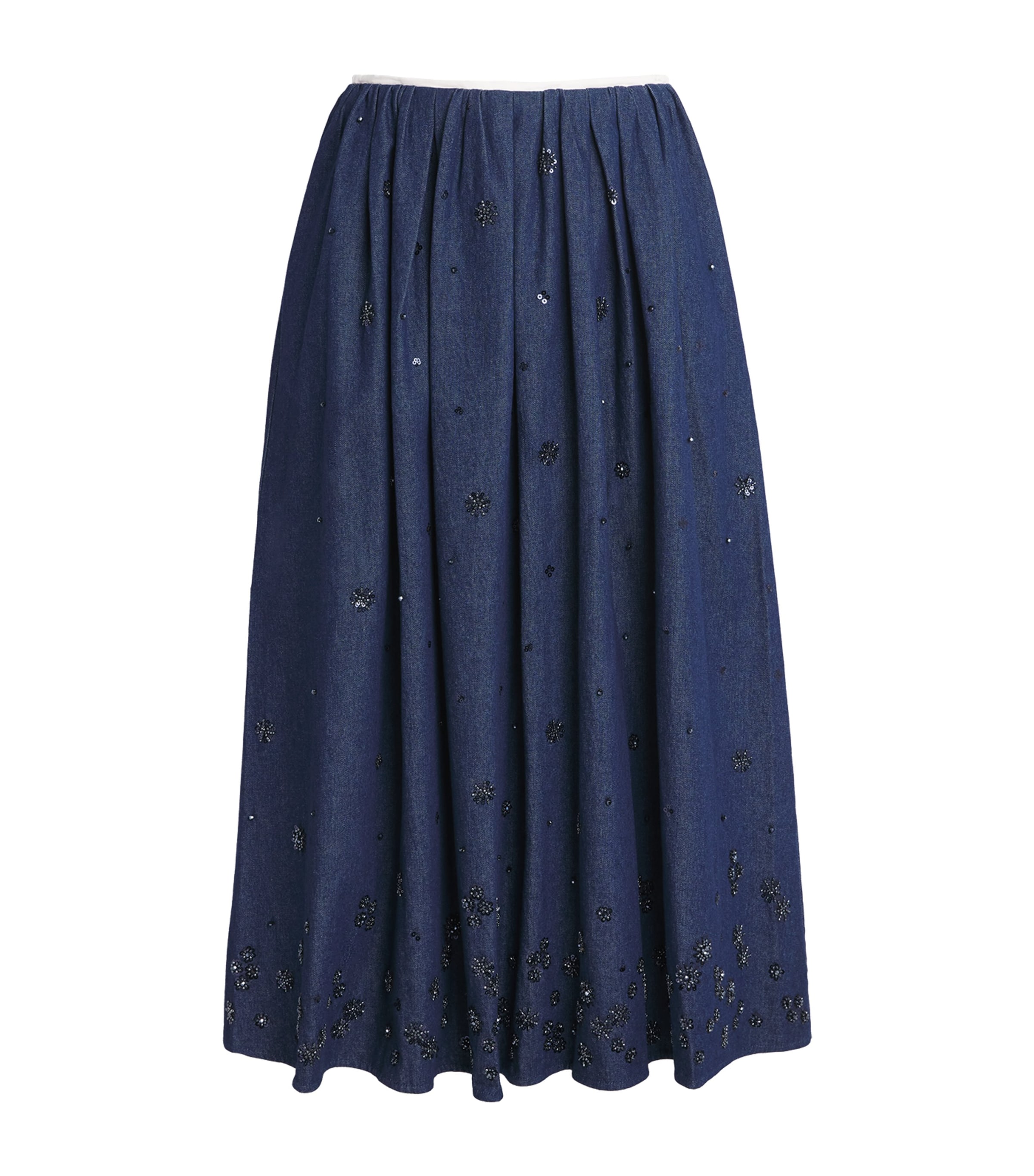 Maje Womens Denim Embellished Midi Skirt Navy