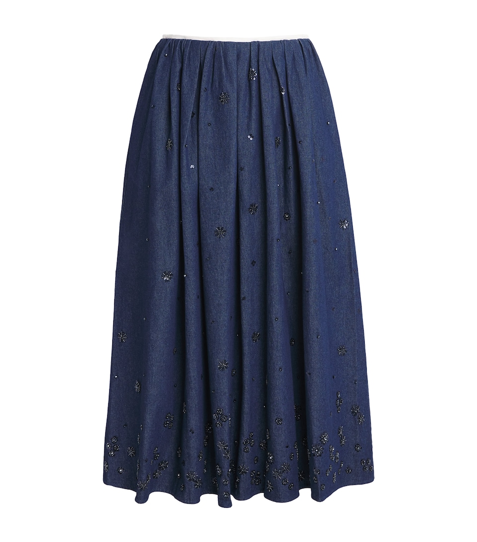 Maje Womens Denim Embellished Midi Skirt Navy