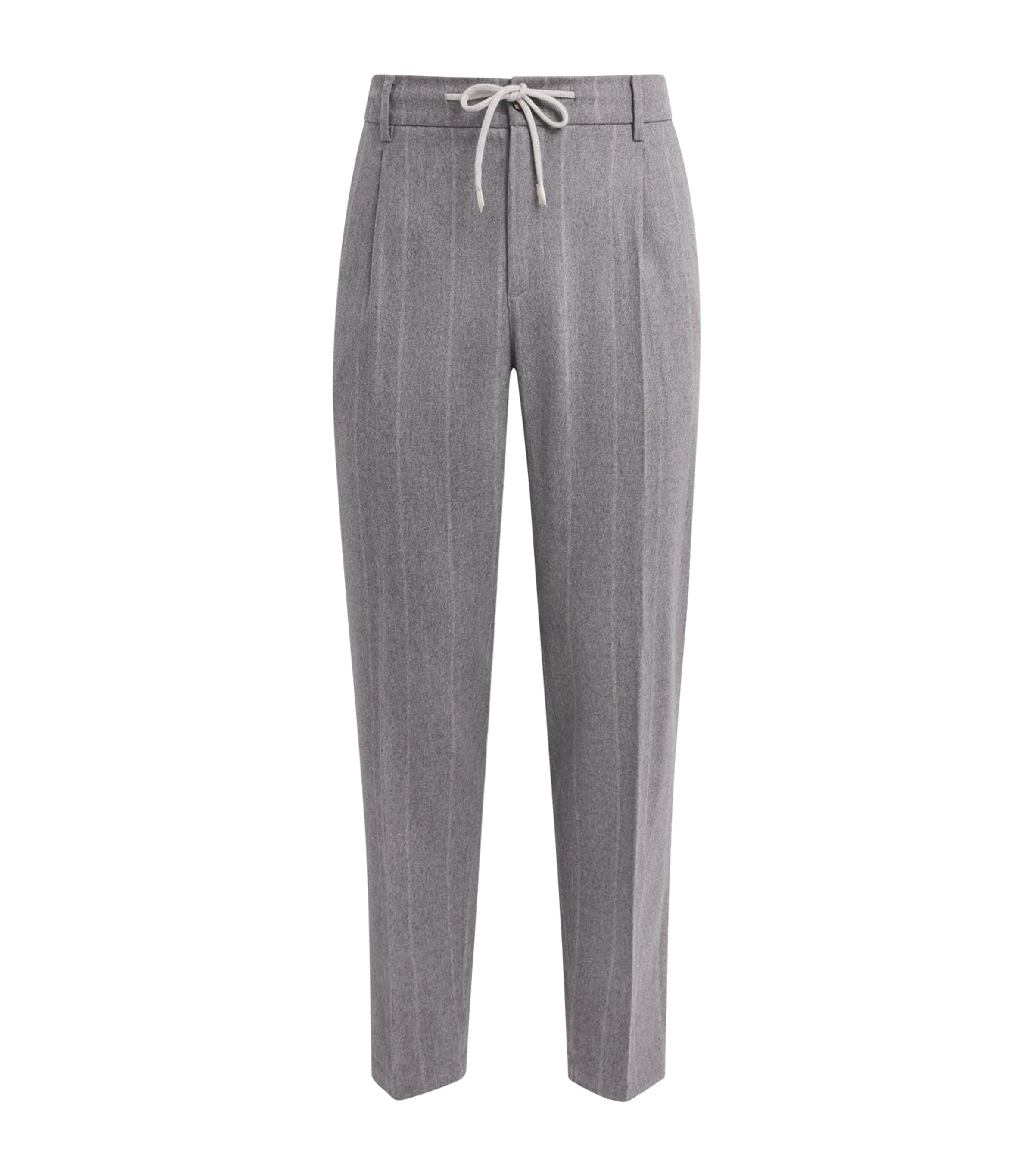 Eleventy Mens Wool-Blend Stripe Drawstring Trousers Grigio Chiaro Melang