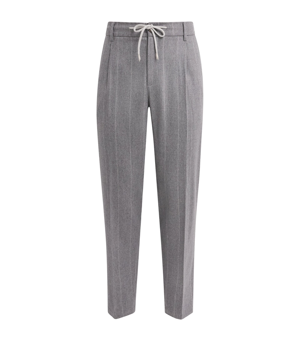 Eleventy Mens Wool-Blend Stripe Drawstring Trousers Grigio Chiaro Melang