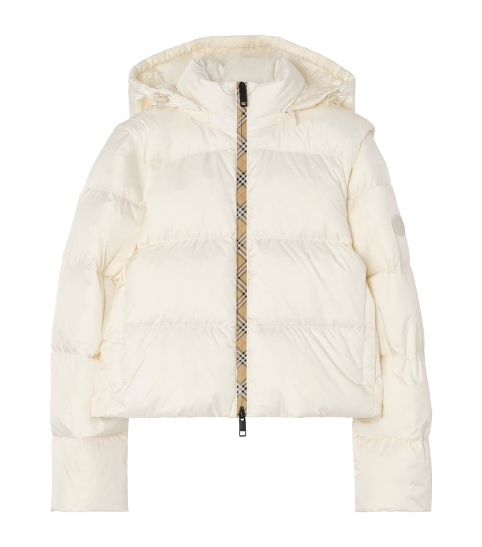 Burberry Womens Detachable-Sleeve Puffer Jacket Tundra White