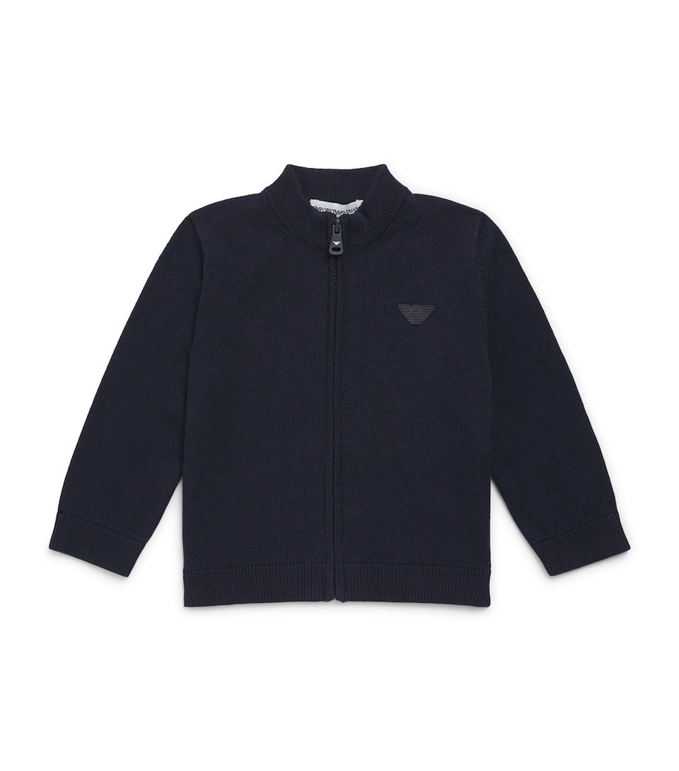 Emporio Armani Kids Eagle Zip-Up Cardigan (6-36 Months) Iconico Blu