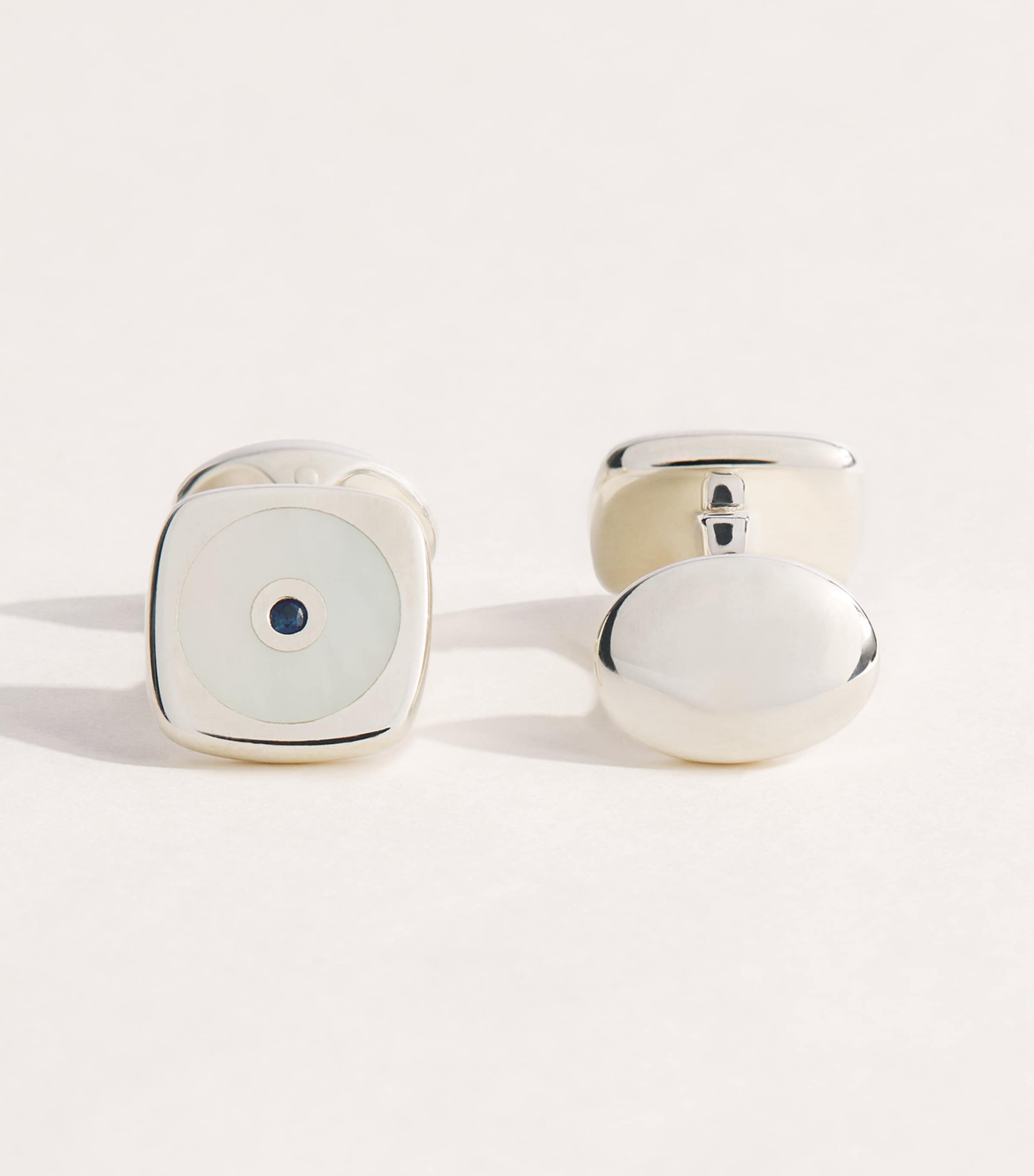 Deakin & Francis Sterling Silver, Mother of Pearl and Sapphire Cushion Cufflinks Silver
