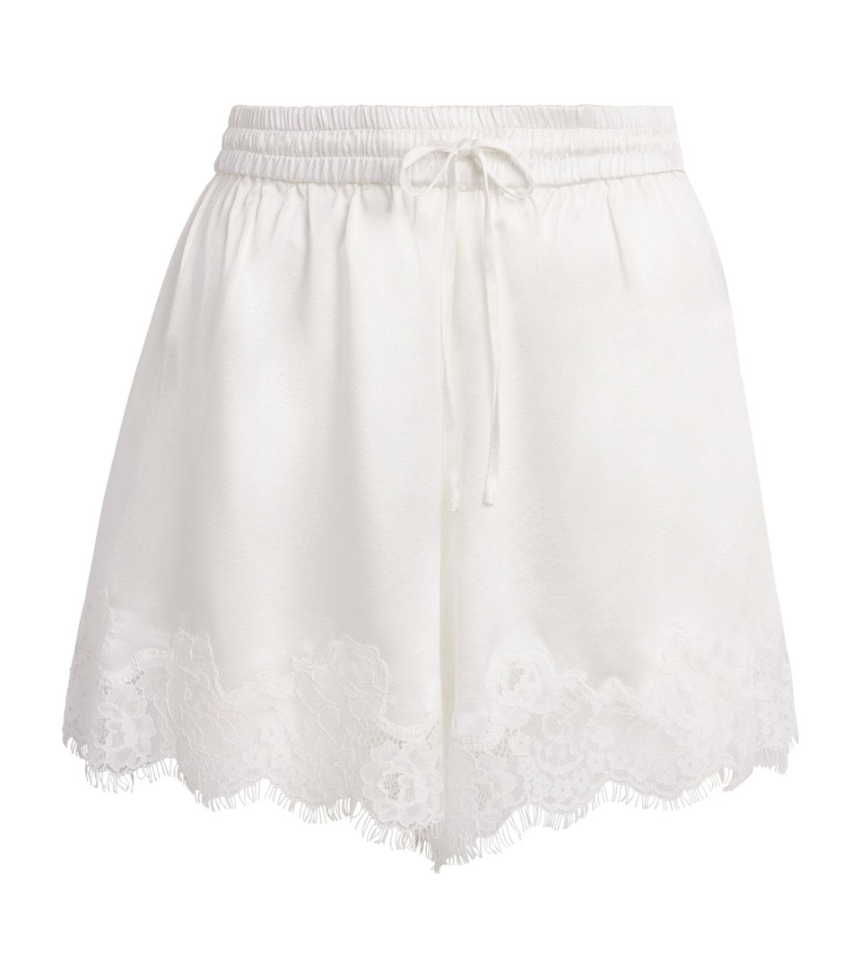 Fleur Du Mal Womens Stretch-Silk Lace-Trim Juliet Shorts Ivory