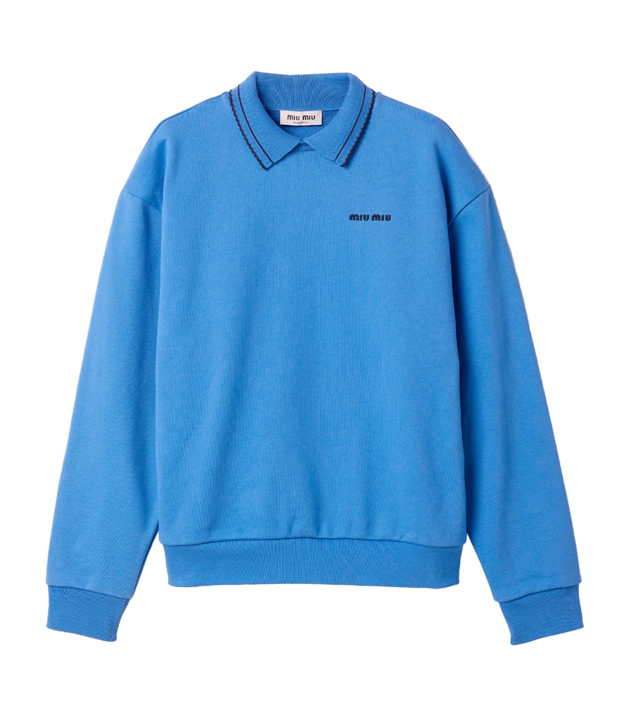Miu Miu Womens Cotton Fleece Logo Polo Sweatshirt Light Blue