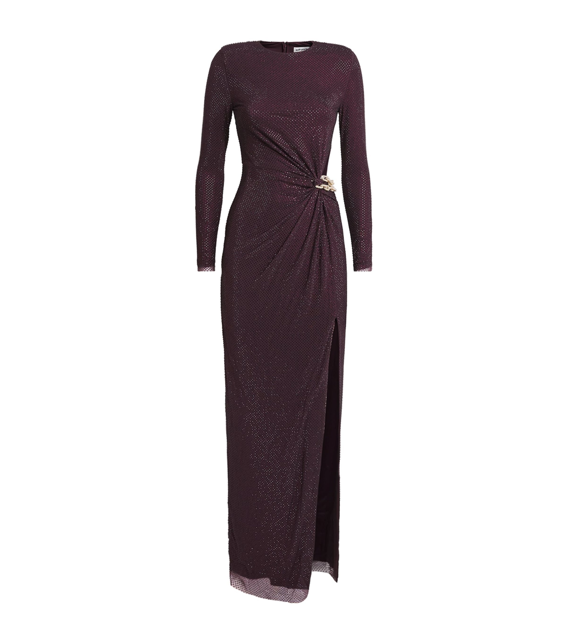Self-Portrait Womens Rhinestone-Embellished Maxi Dress Burgundy