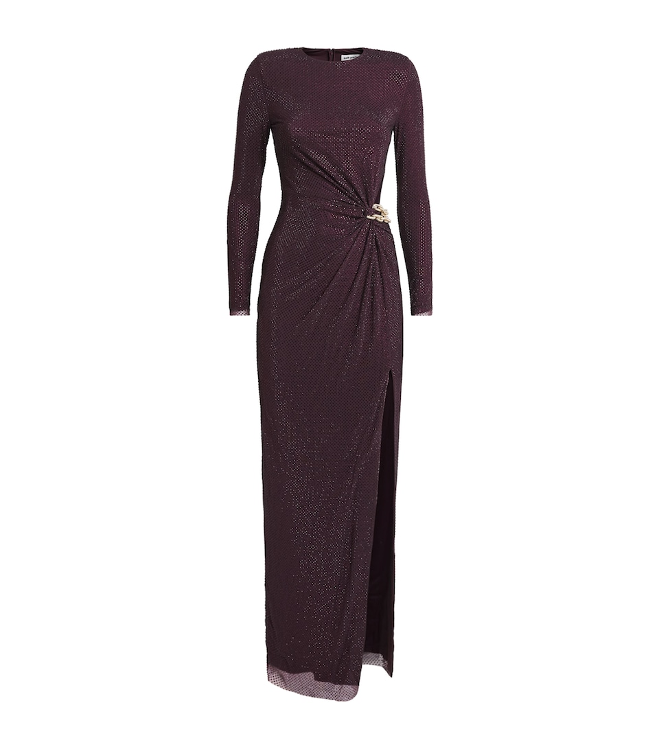 Self-Portrait Womens Rhinestone-Embellished Maxi Dress Burgundy