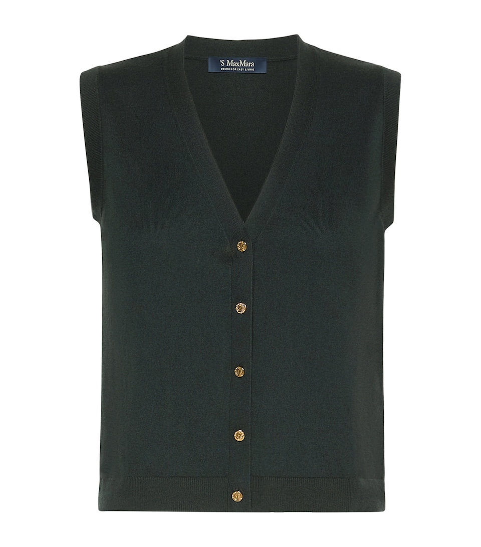 Max Mara Womens Cotton-Cashmere-Silk Sweater Vest Dark Green