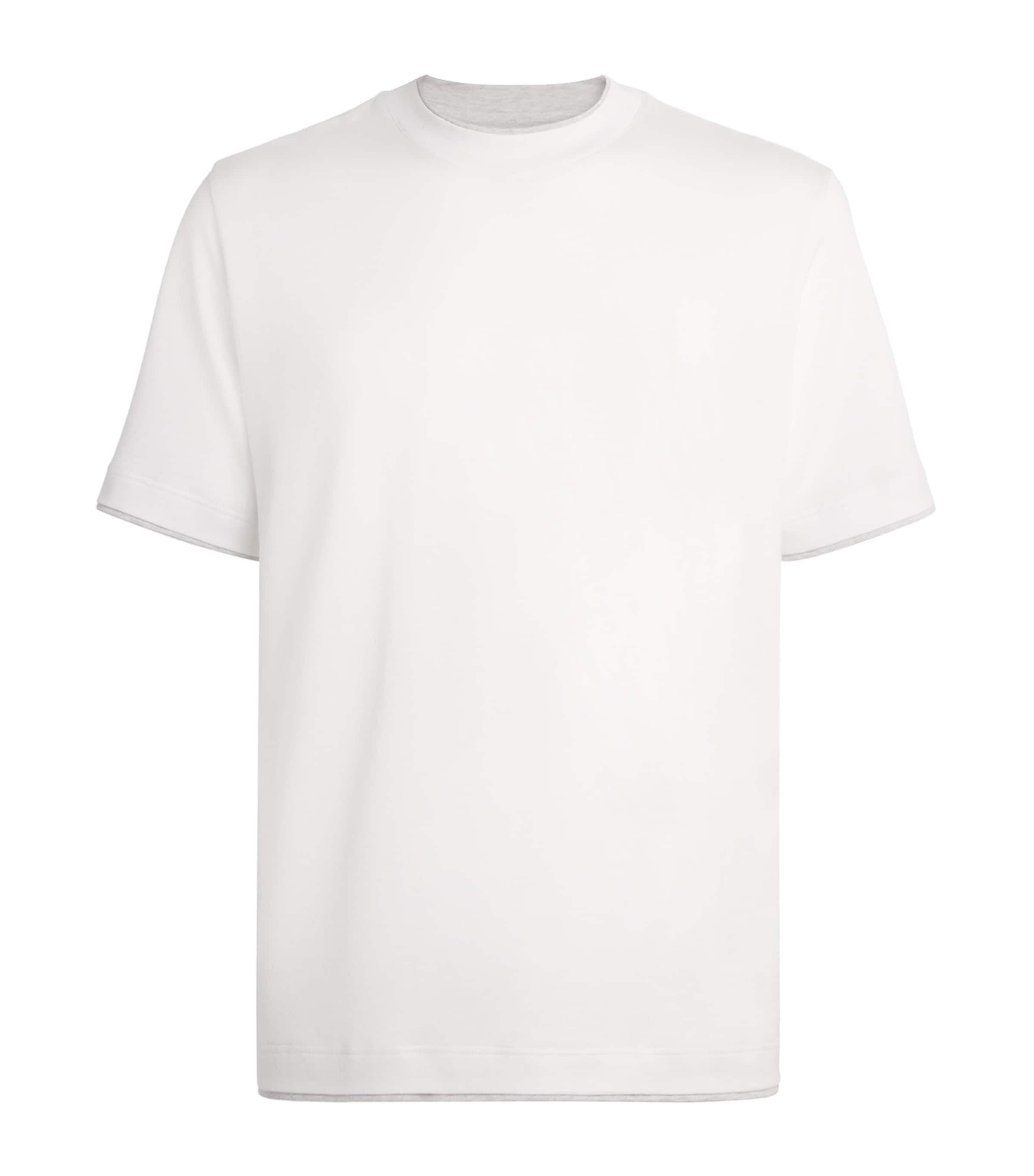 Eleventy Mens Giza Cotton Layered T-Shirt Bianco, Grigio Chiar