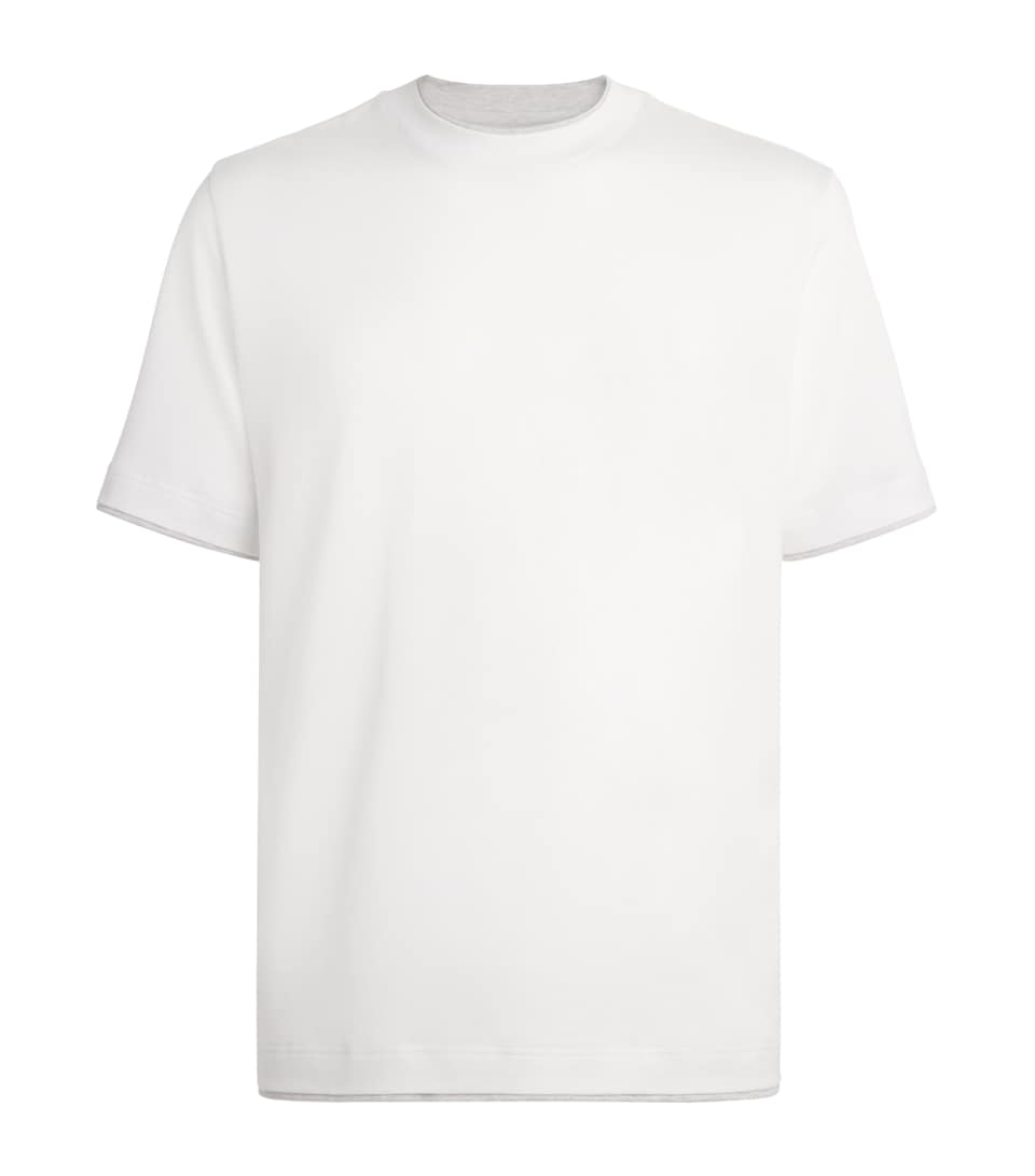 Eleventy Mens Giza Cotton Layered T-Shirt Bianco, Grigio Chiar