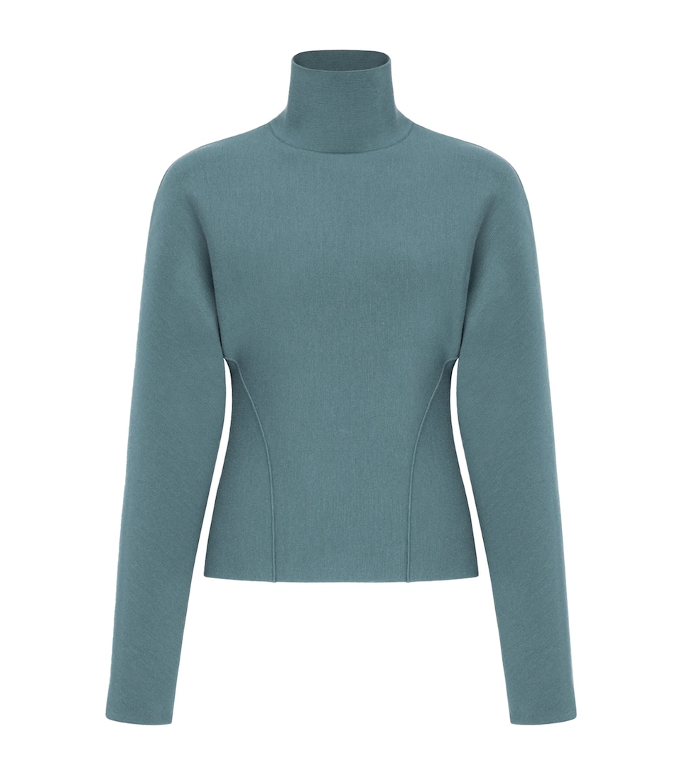 Alaïa Womens Wool-Blend Cinched Sweater Blue Grey