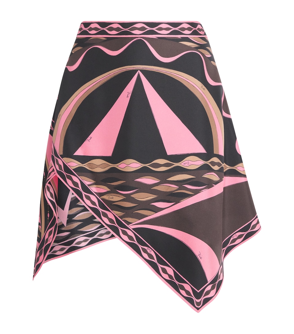 PUCCI Womens Silk Printed Scarf Mini Skirt Brown Coral