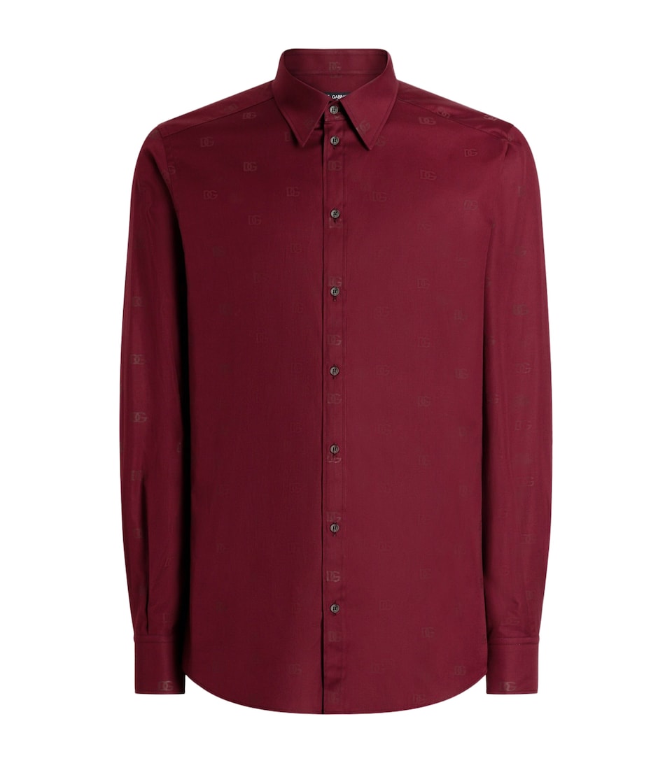 Dolce&Gabbana Mens Cotton Poplin Logo Print Martini Shirt Dg F.bordeaux