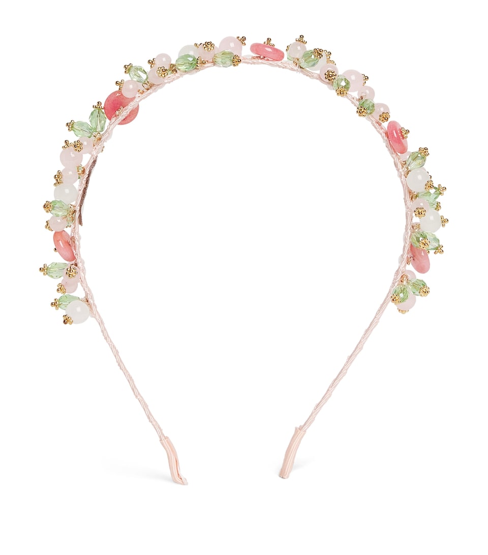 Monnalisa Satin Beaded Headband Antique Pink