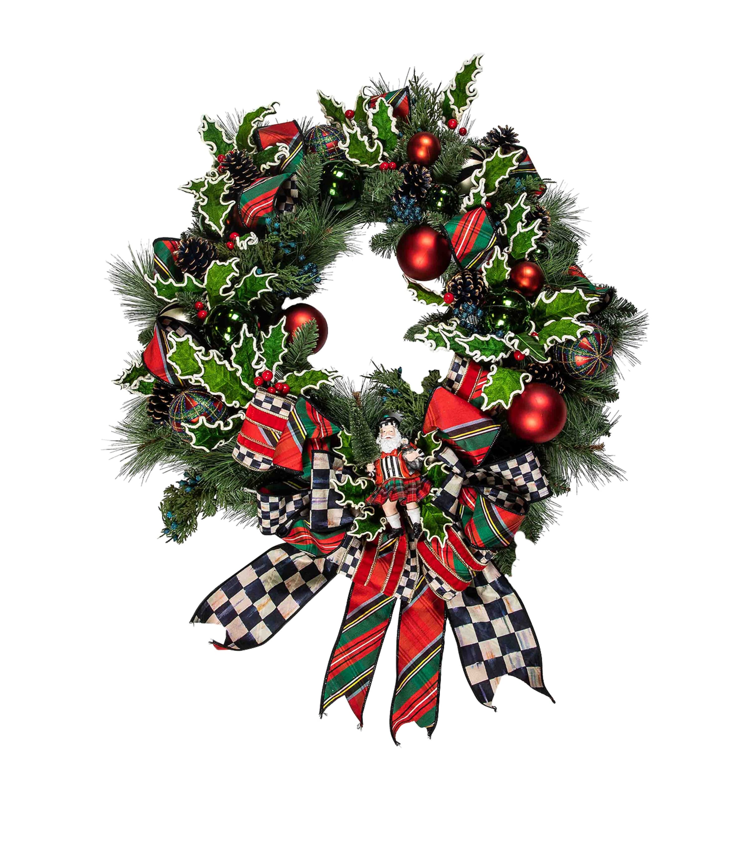 MacKenzie-Childs Tartastic Illuminated Wreath Green