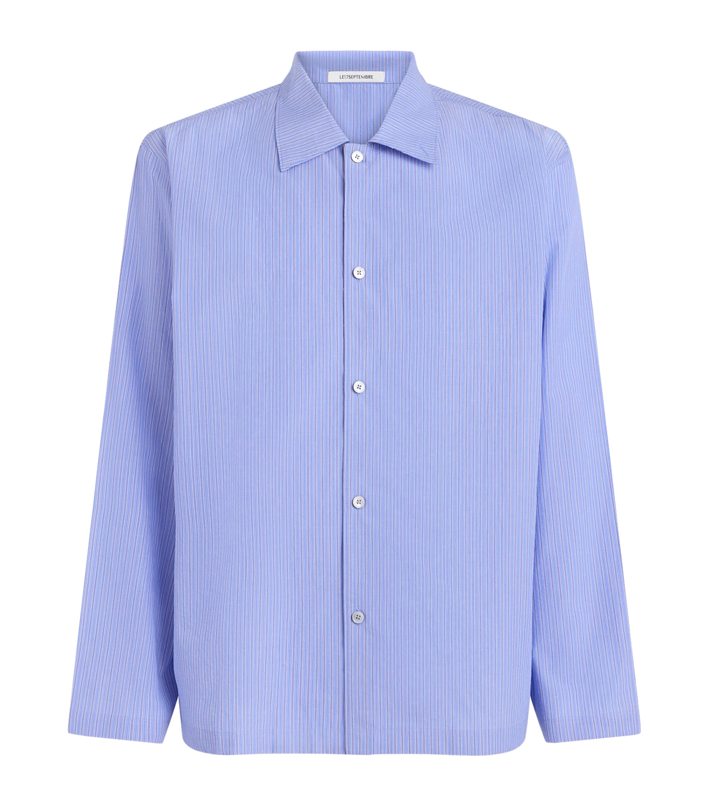 Le 17 Septembre Mens Cotton Stripe Pyjama Shirt Blue