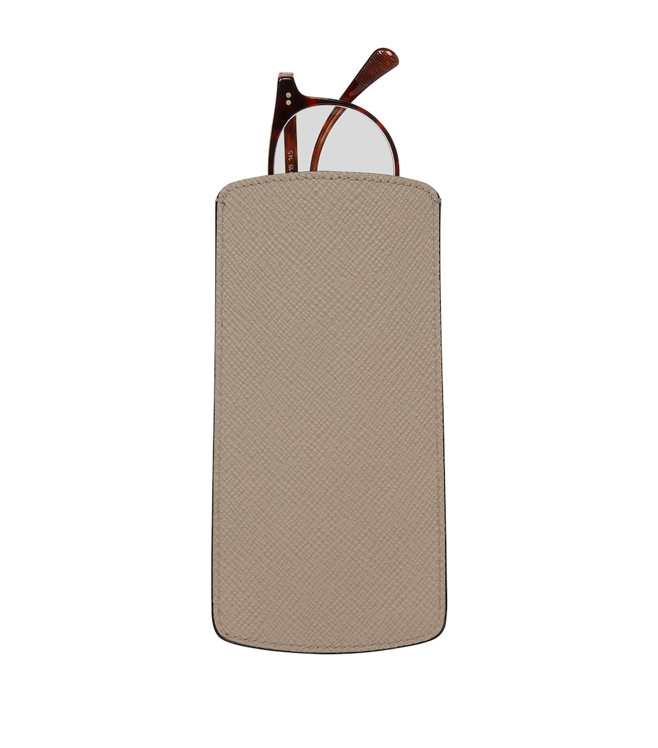 Smythson Leather Panama Glasses Case Sandstone