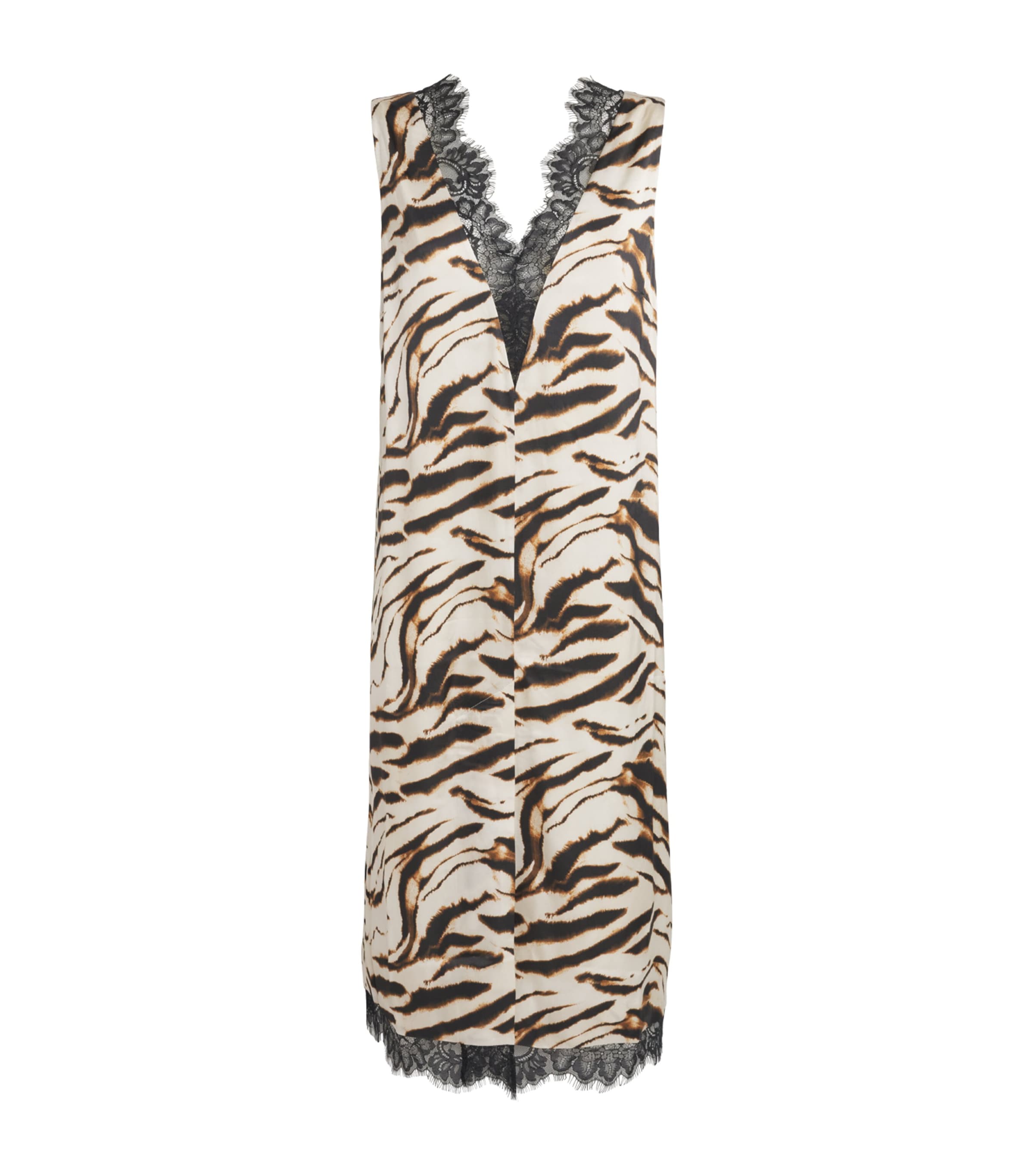 GANNI Womens Zebra-Print Midi Dress Egret