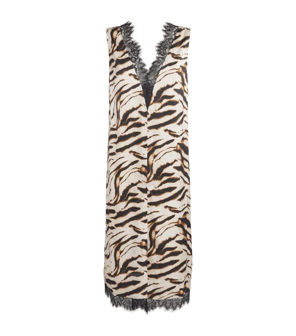 GANNI Womens Zebra-Print Midi Dress Egret