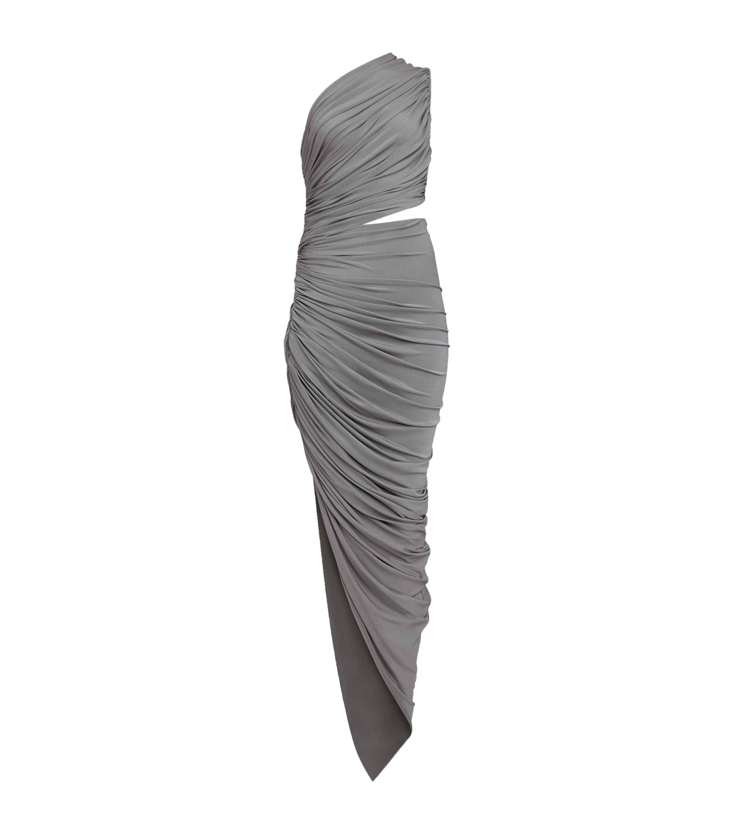 Gathered Asymmetric Midi Dress