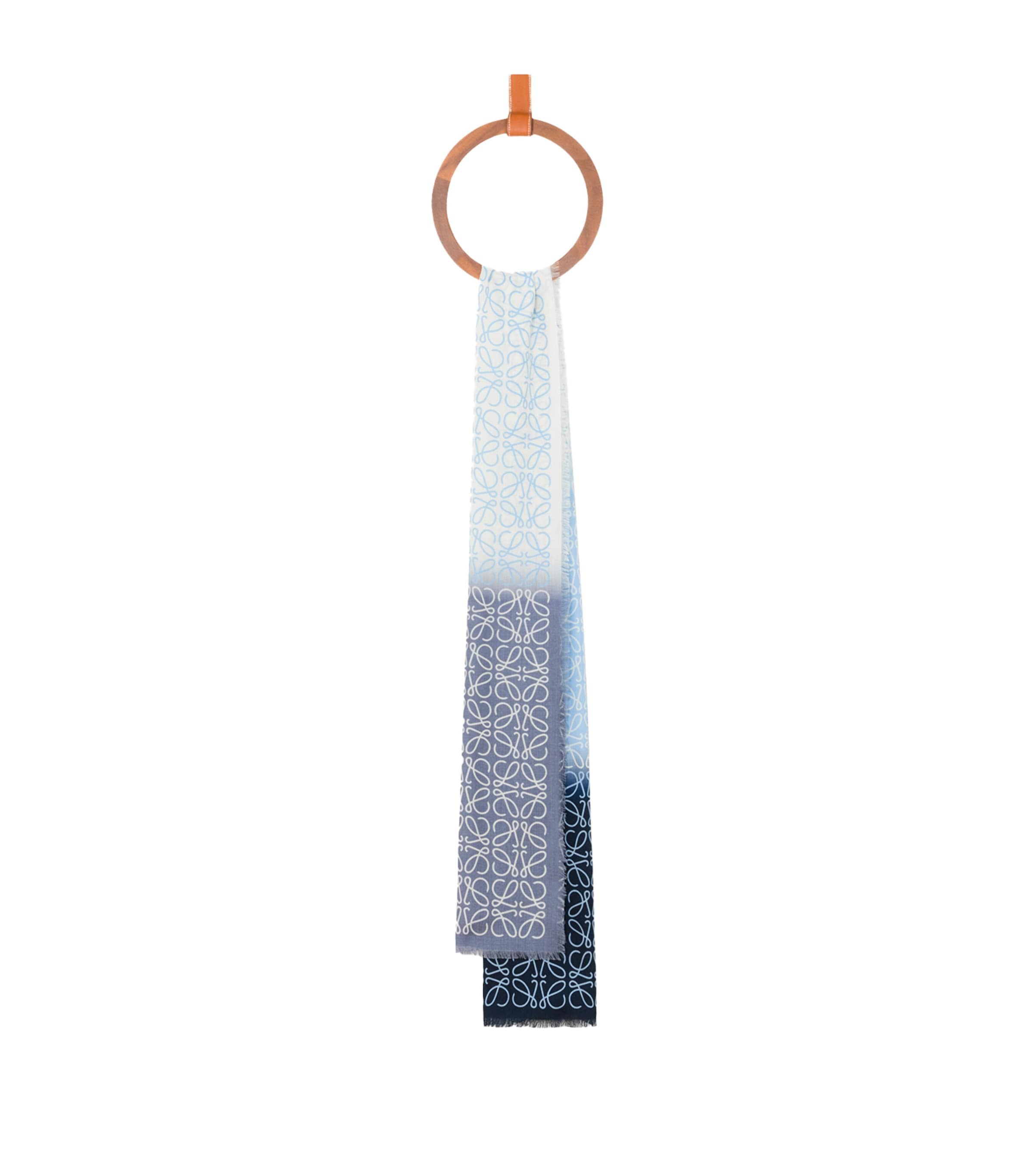 LOEWE Wool-Silk-Cashmere Anagram Scarf Light Blue/dark Blue
