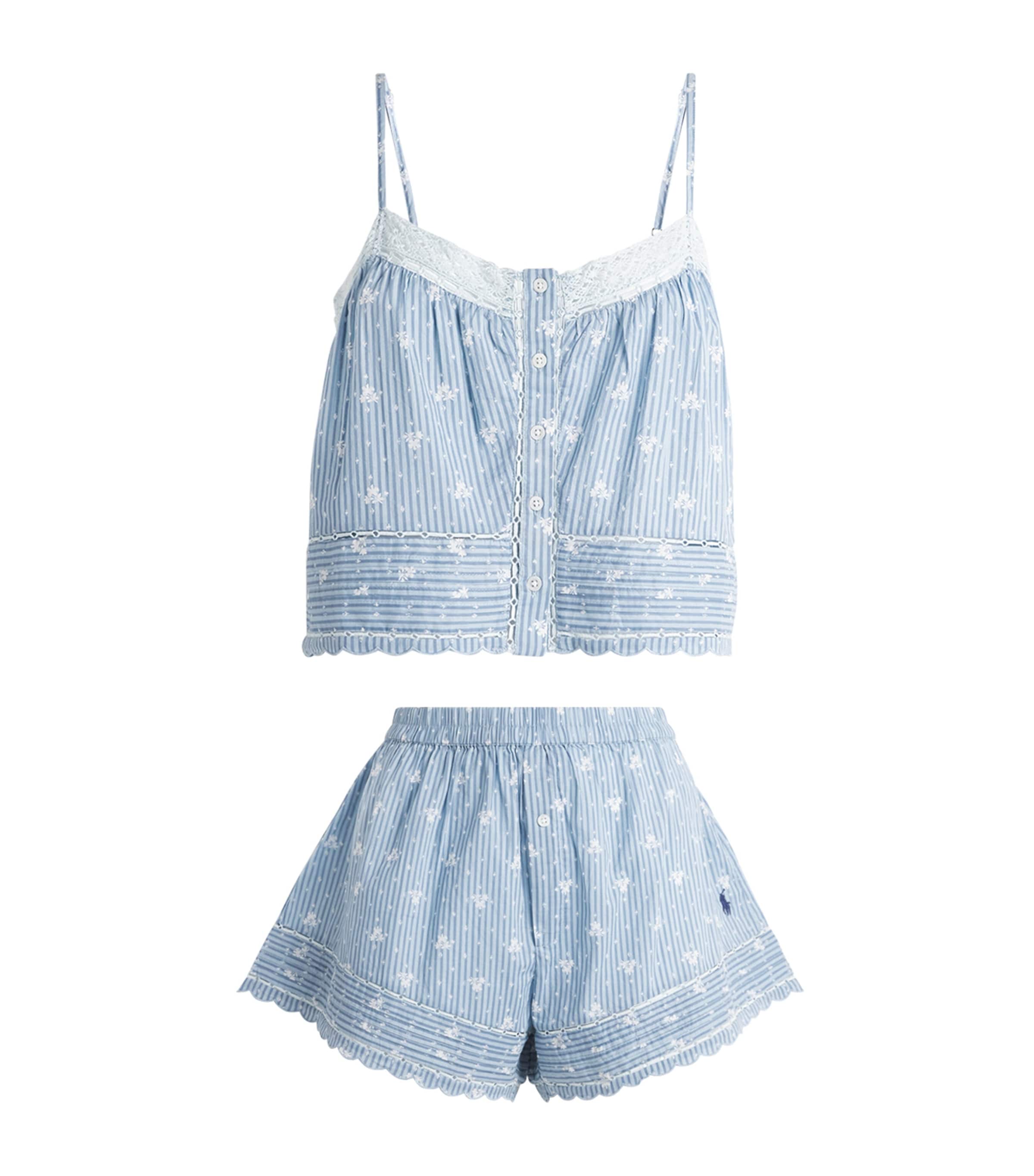 Polo Ralph Lauren Womens Cotton Floral Stripe Pyjama Set Vintage Flral Stripe