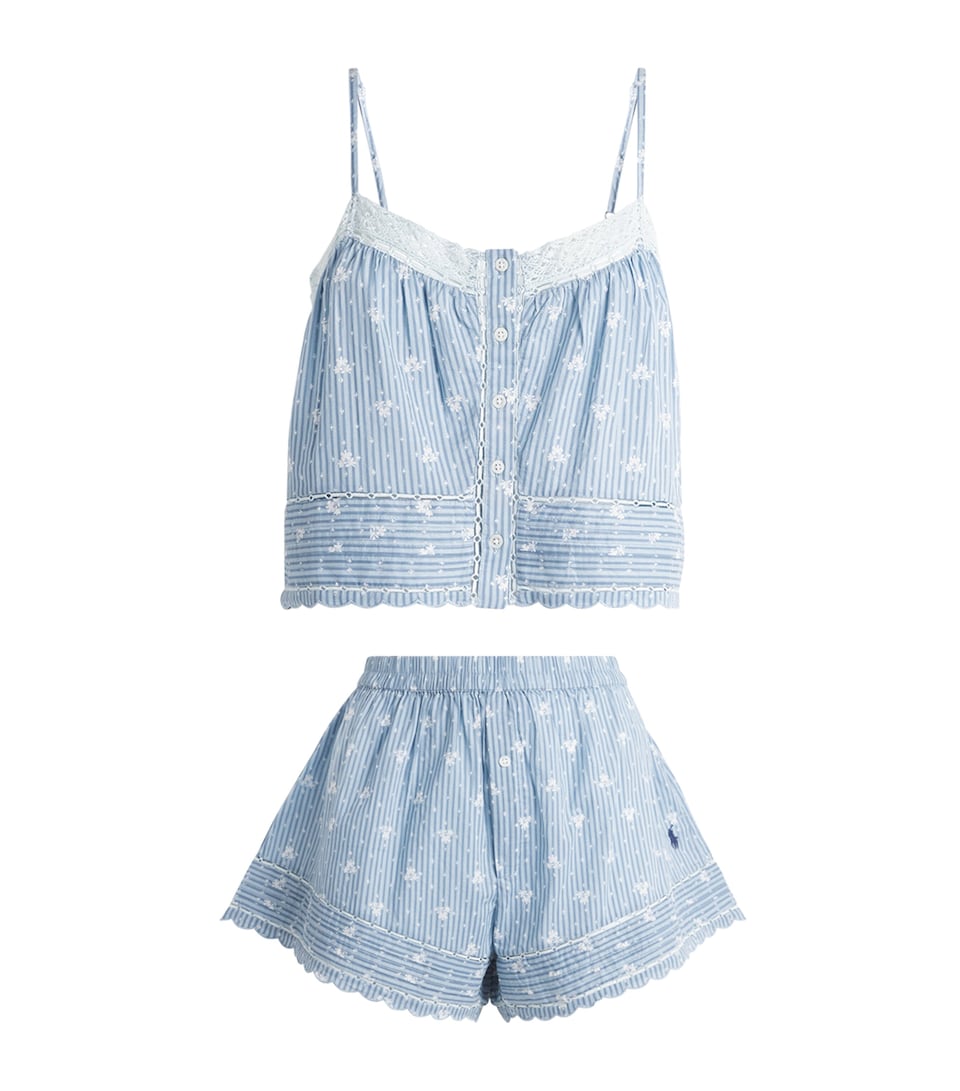 Polo Ralph Lauren Womens Cotton Floral Stripe Pyjama Set Vintage Flral Stripe