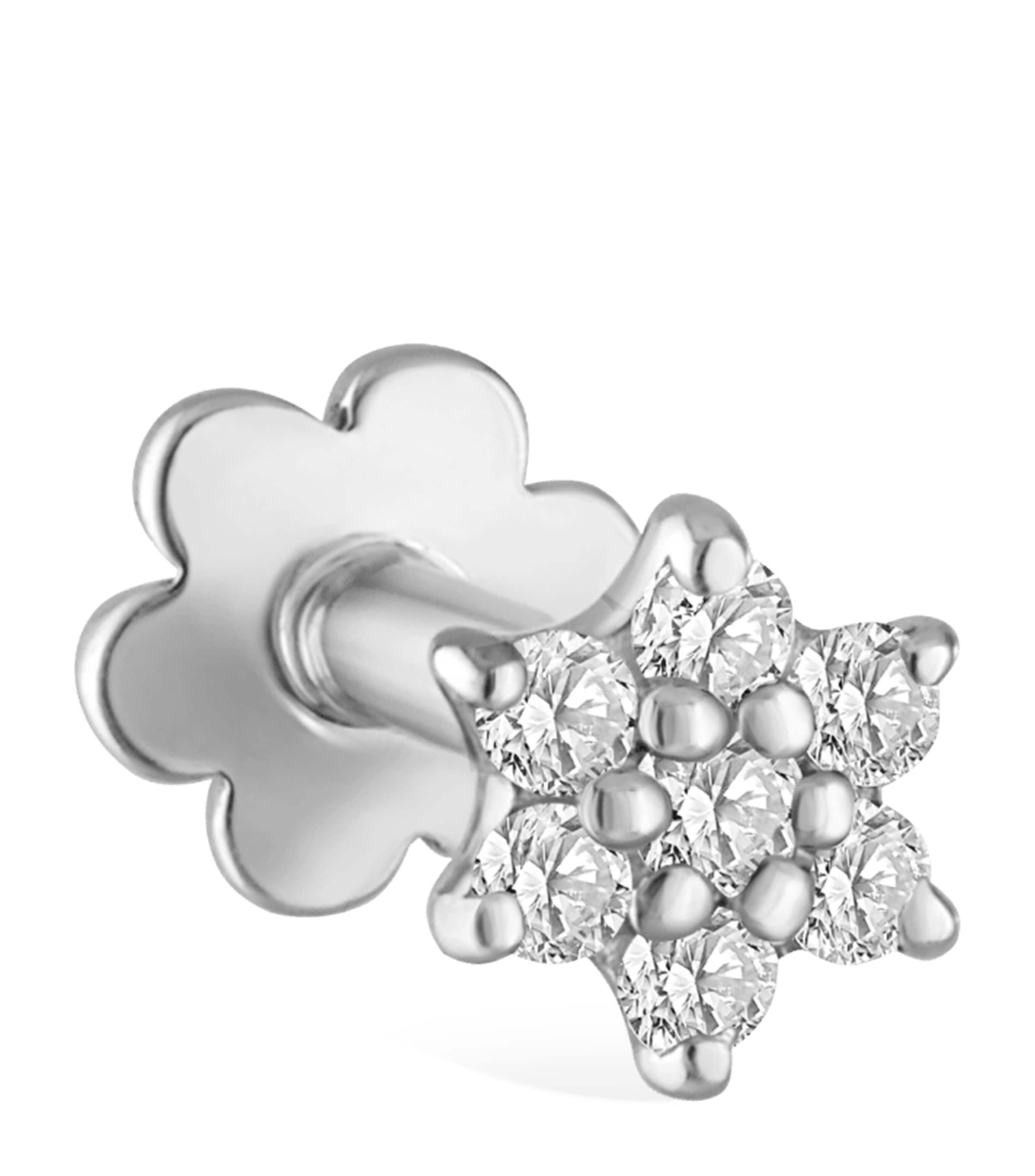 White Gold and White Diamond Flower Stud Earring (3mm)