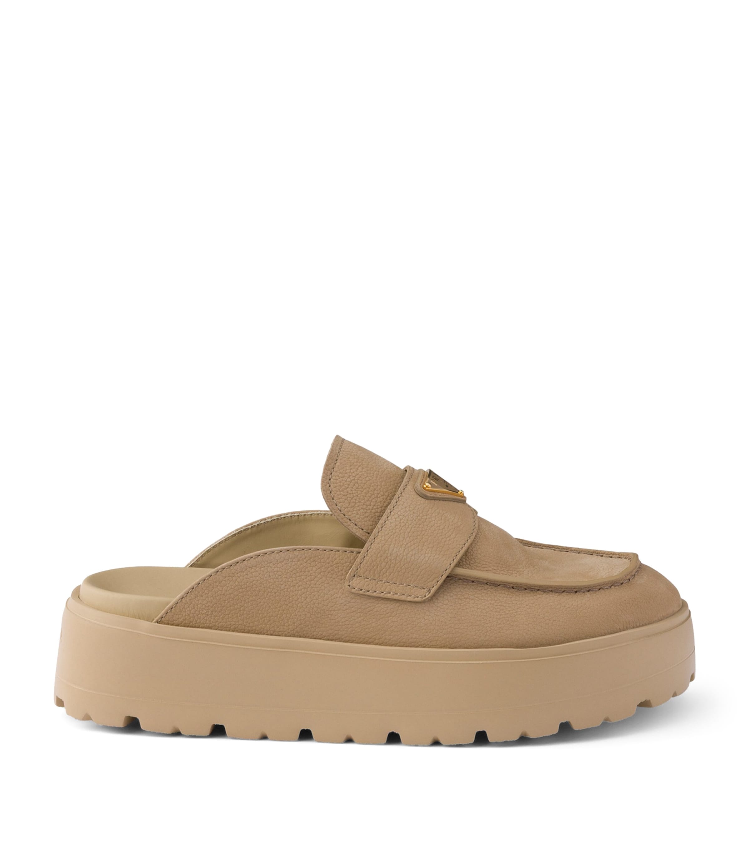 Prada Nubuck Leather Flatform Mules Neutral