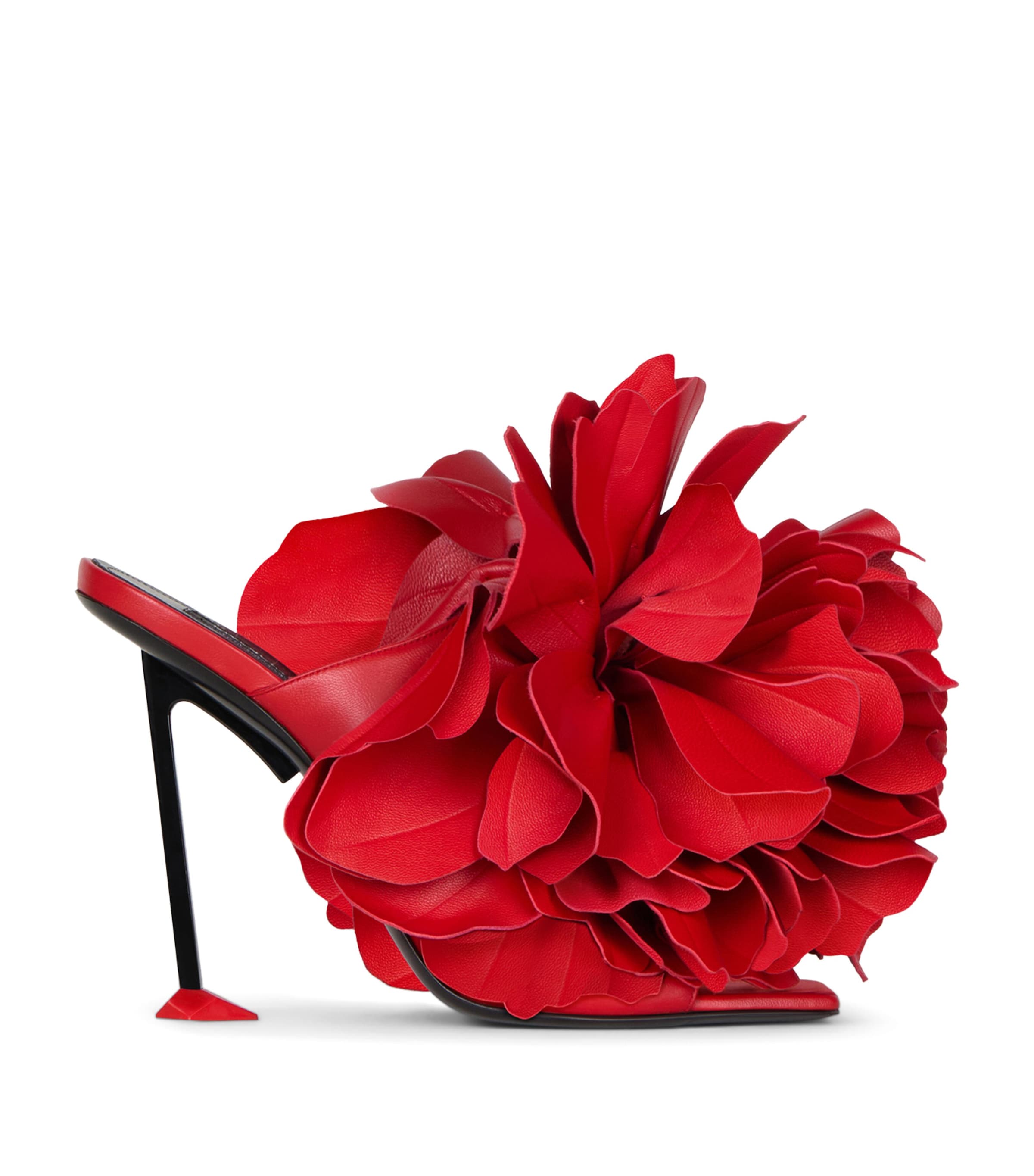 Givenchy Leather Boudoir Rose Heeled Mules 95 Vermillon