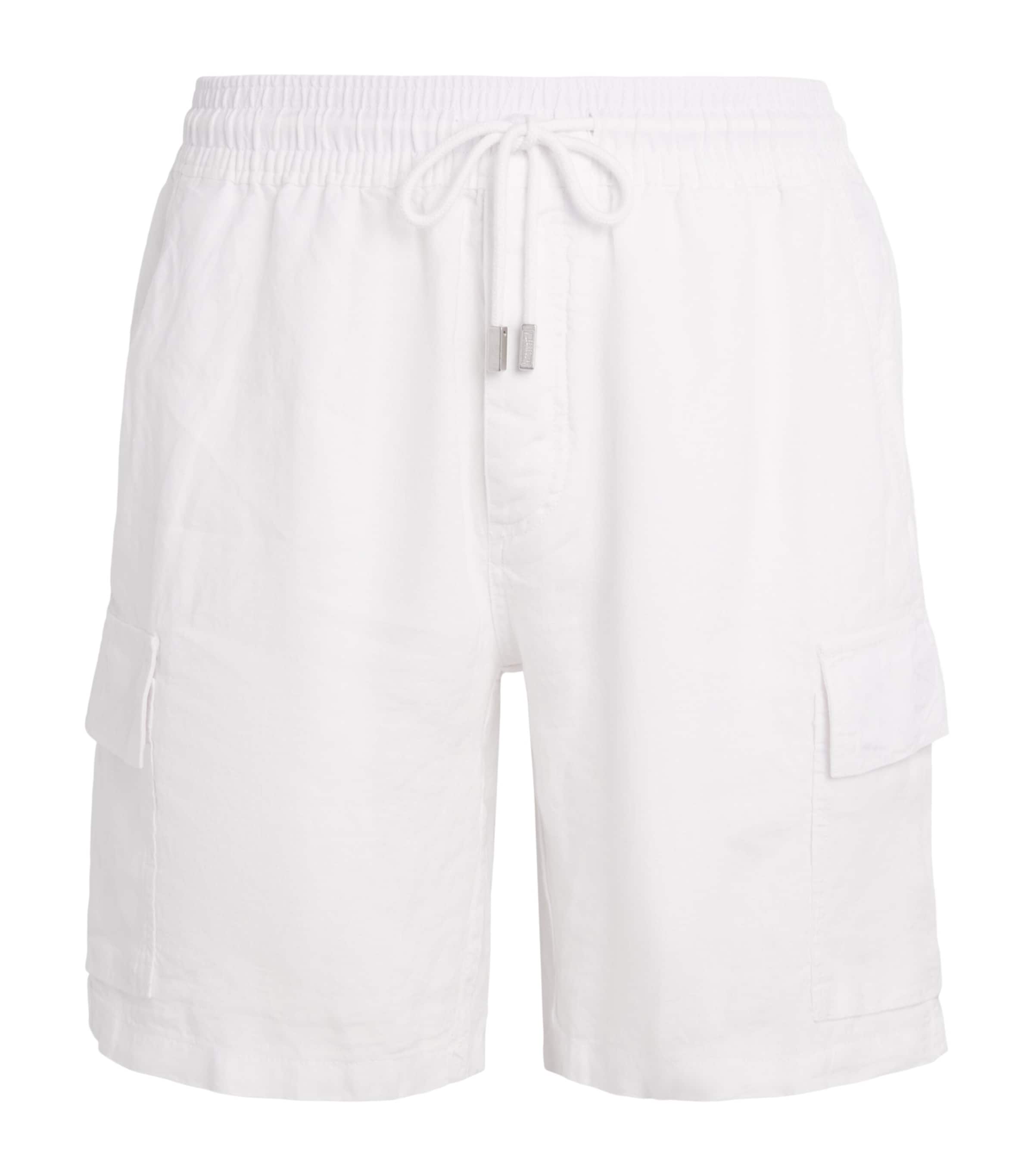 Vilebrequin Mens Linen Baie Cargo Shorts Blanc