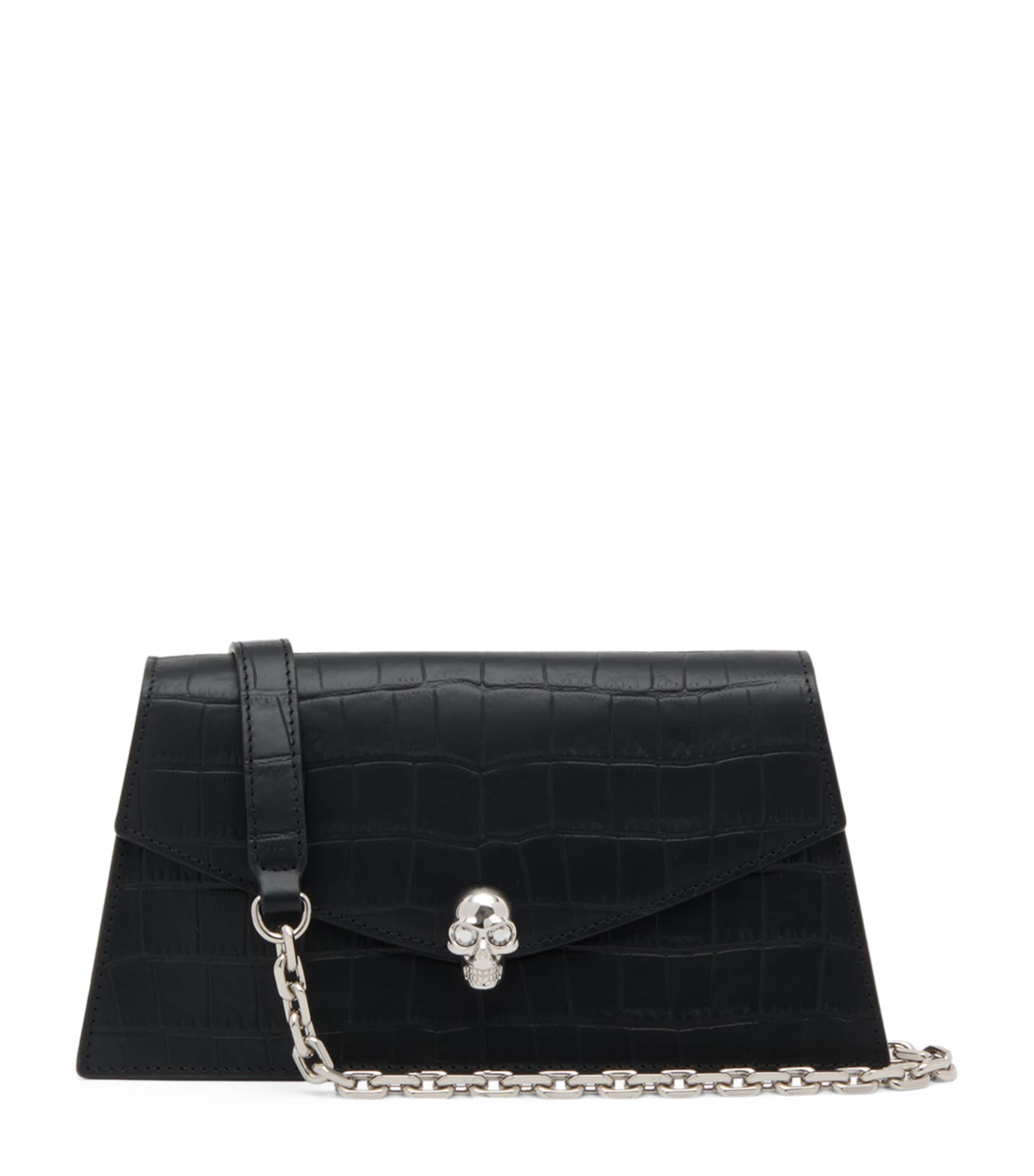 McQueen Mini Croc-Embossed Skull Shoulder Bag