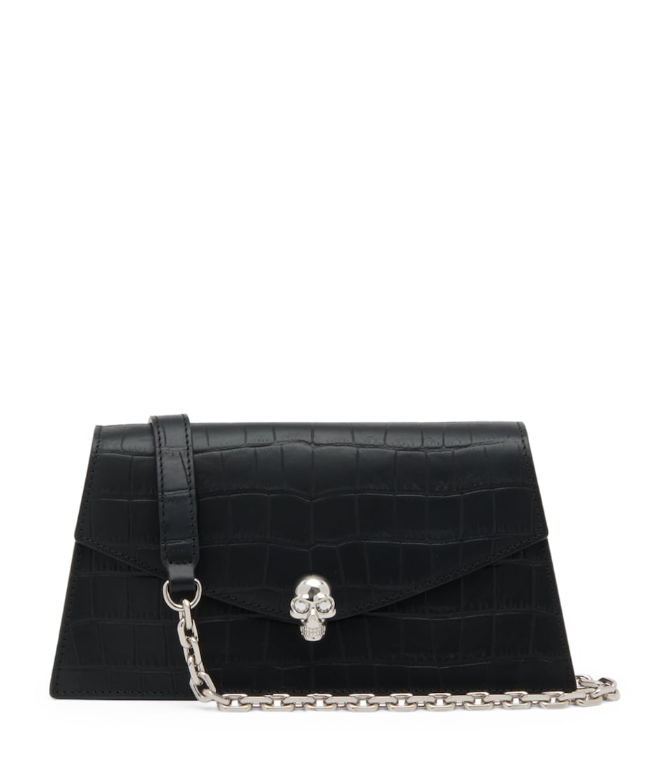 McQueen Mini Croc-Embossed Skull Shoulder Bag