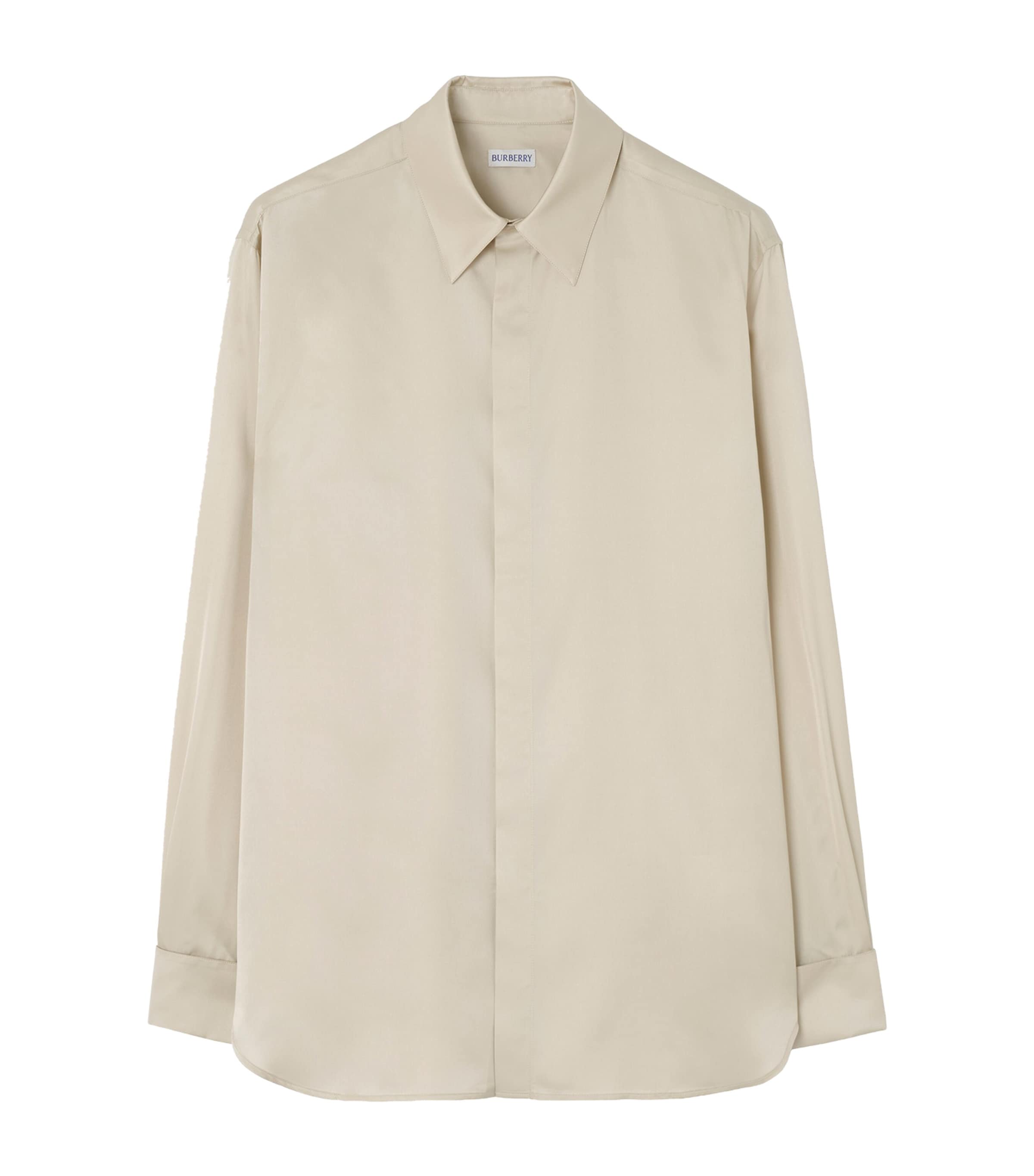 Burberry Mens Silk Relaxed Fit Shirt Clam