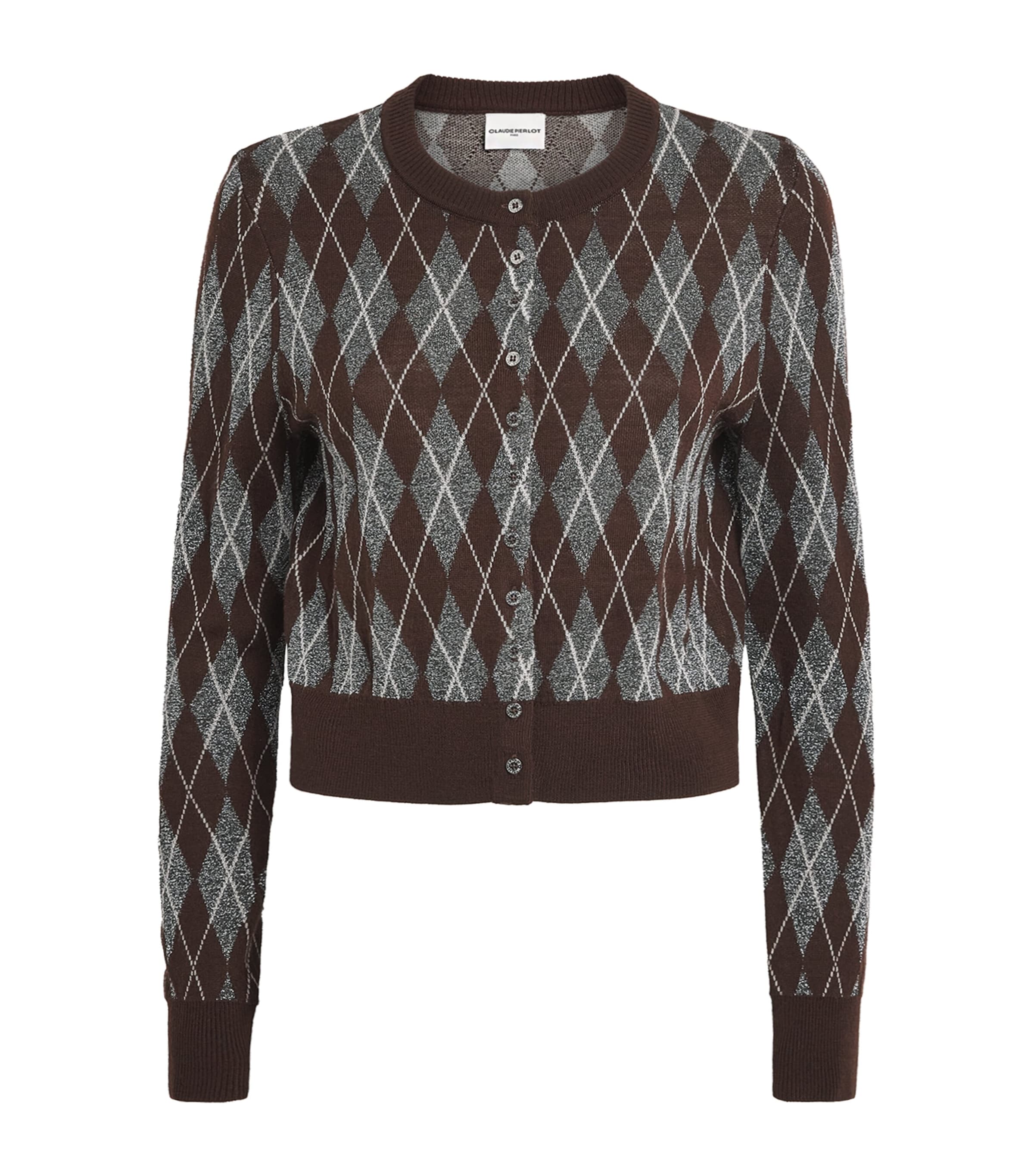 Claudie Pierlot Womens Metallic Argyle Cardigan Multicolored