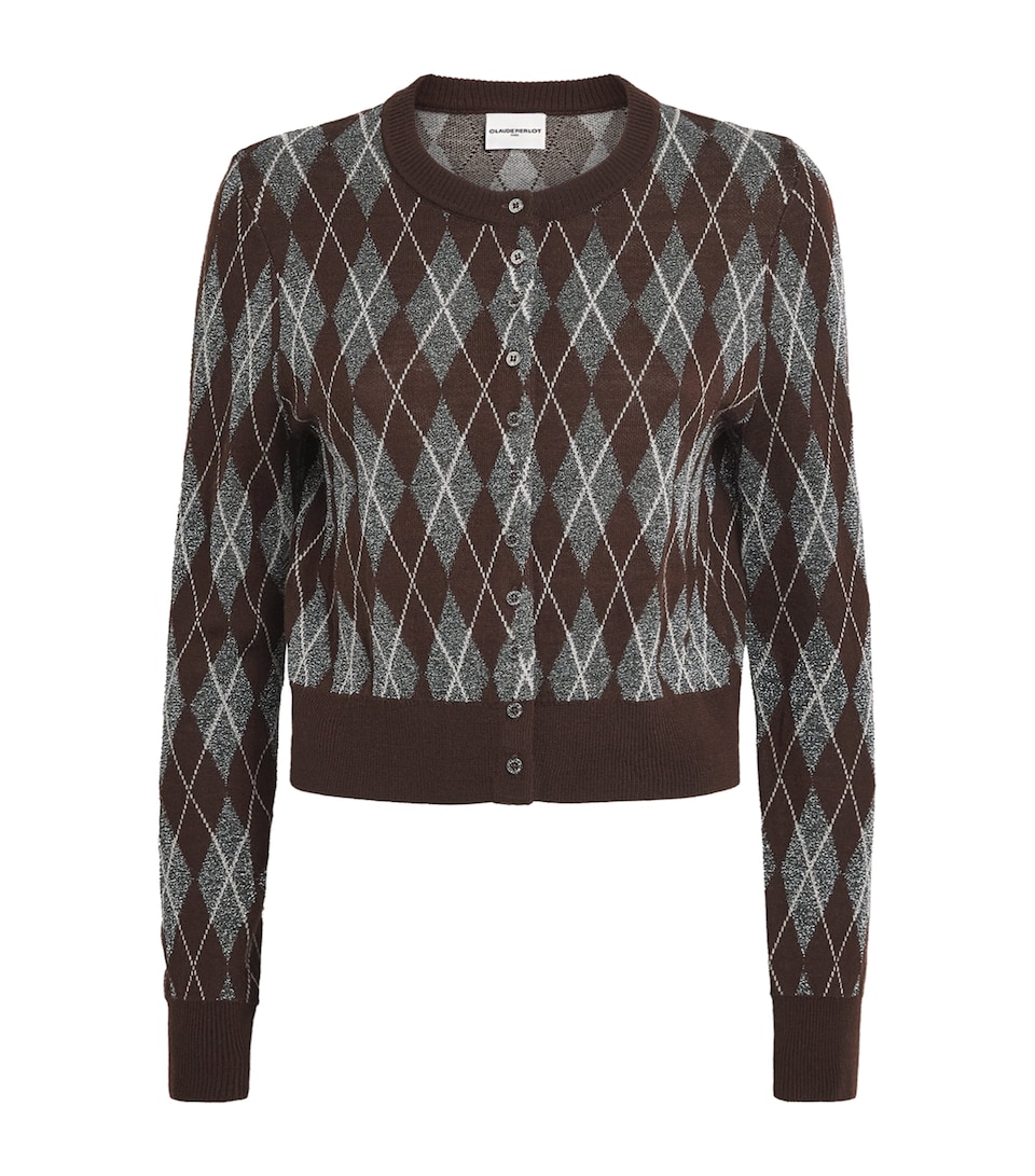Claudie Pierlot Womens Metallic Argyle Cardigan Multicolored