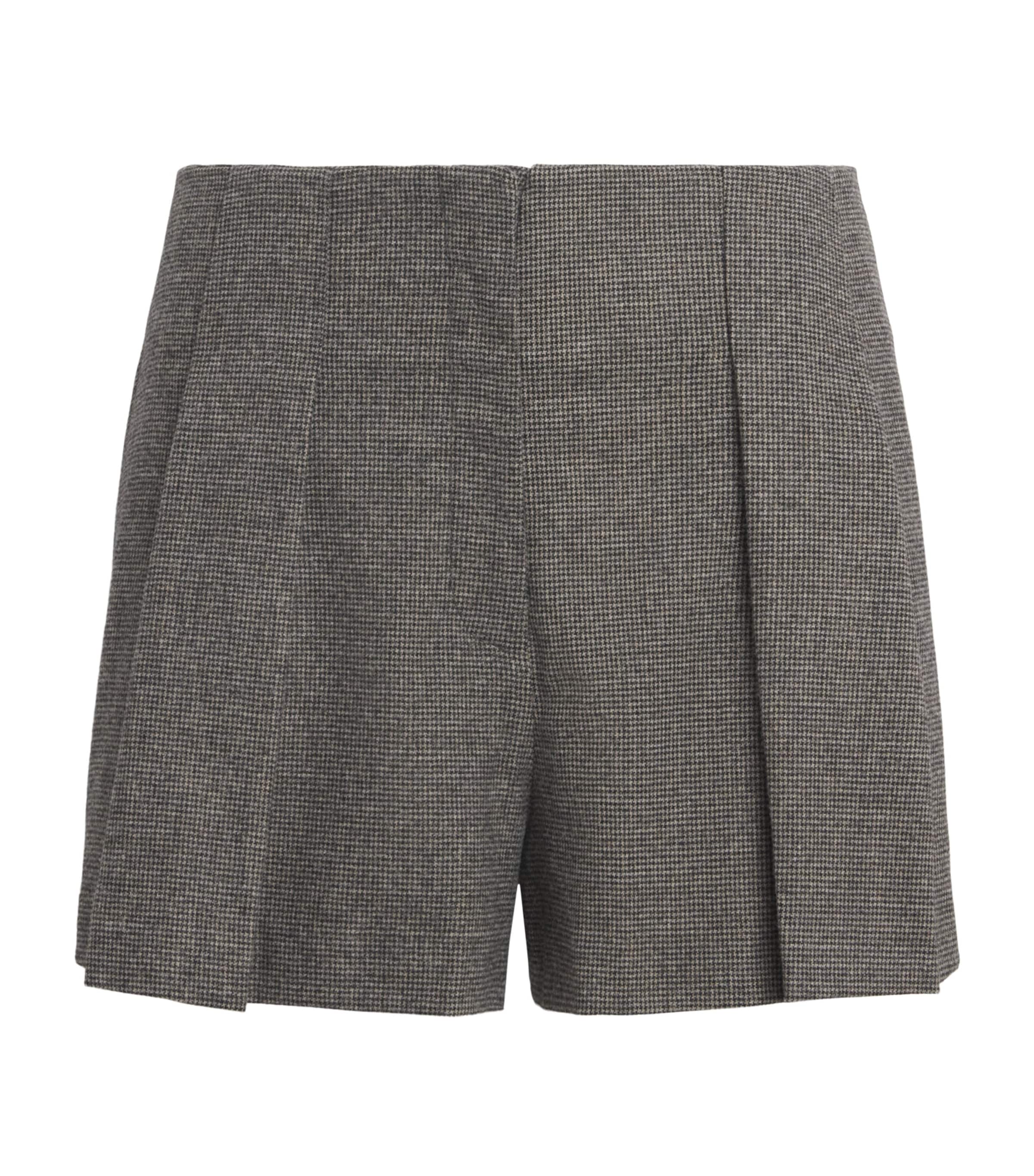 Sandro Paris Womens Houndstooth Pleated Shorts Grey