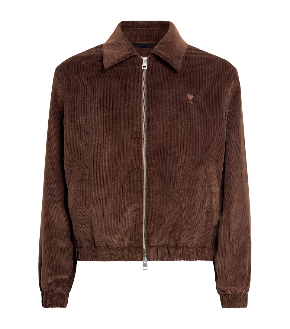 AMI Paris Mens Corduroy Ami De Coeur Bomber Jacket Marron Chocolat