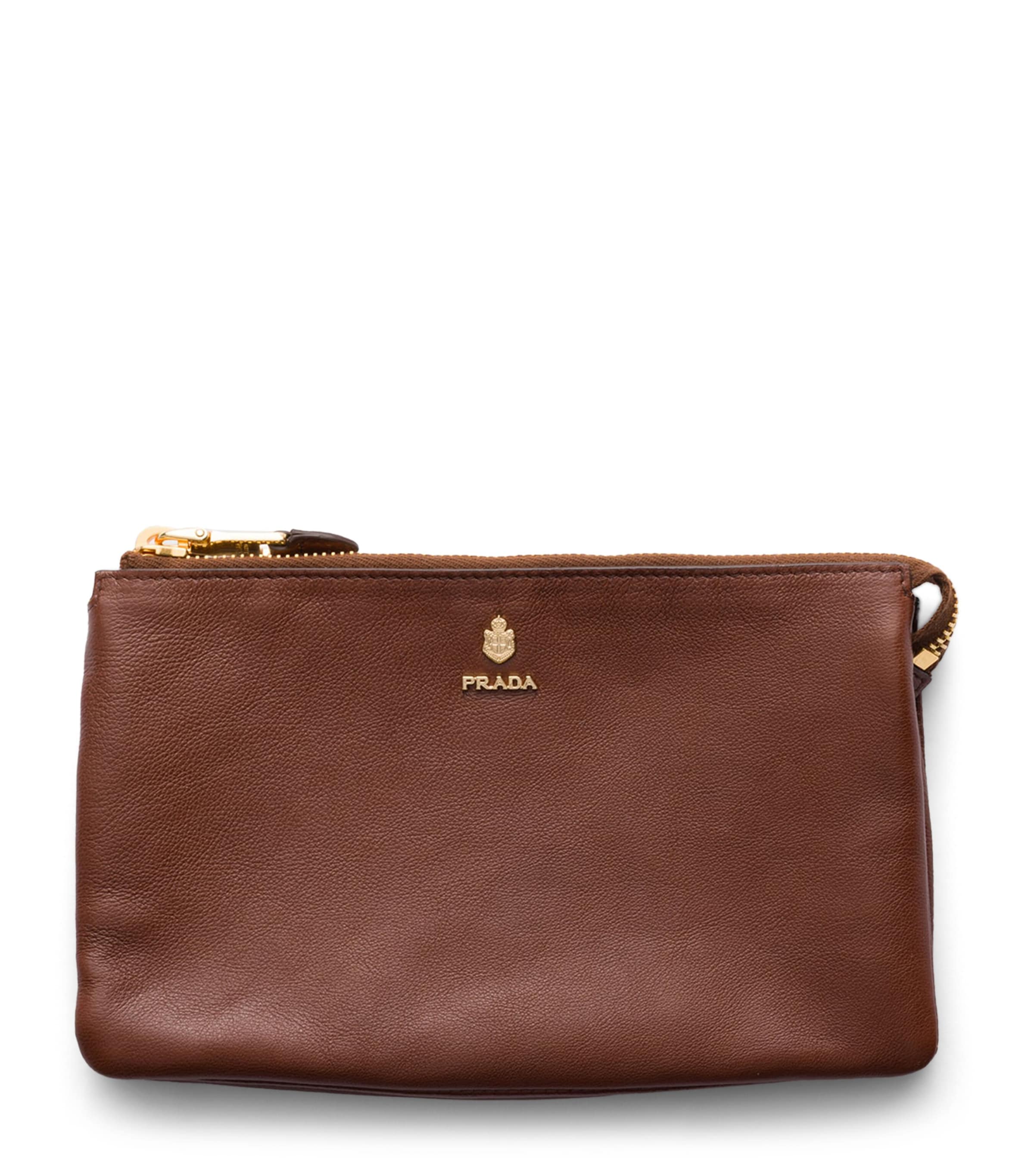 Prada Leather Logo Pouch Brown