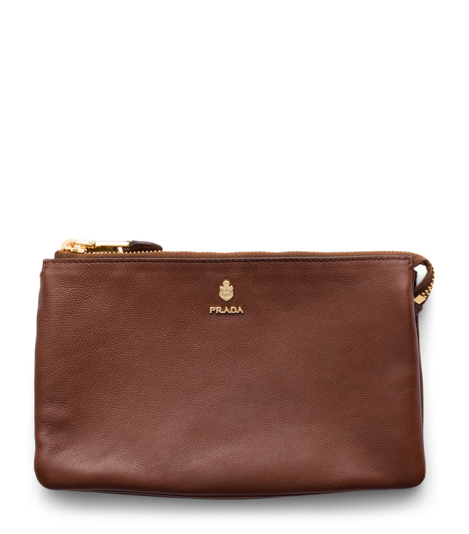 Prada Leather Logo Pouch Brown