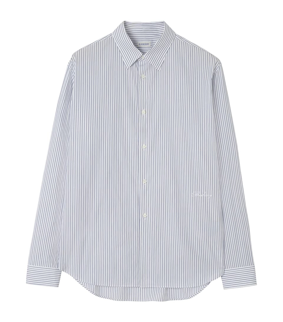 Burberry Mens Cotton Stripe Shirt Rain Whitesapph Blu